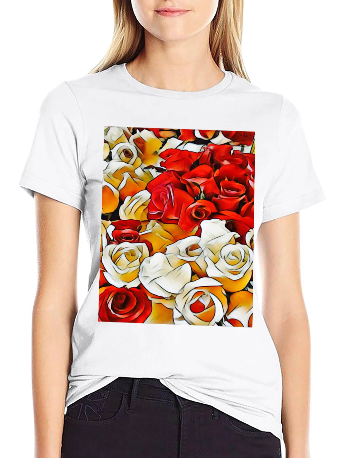 Black Floral Pattern T-Shirt view 9