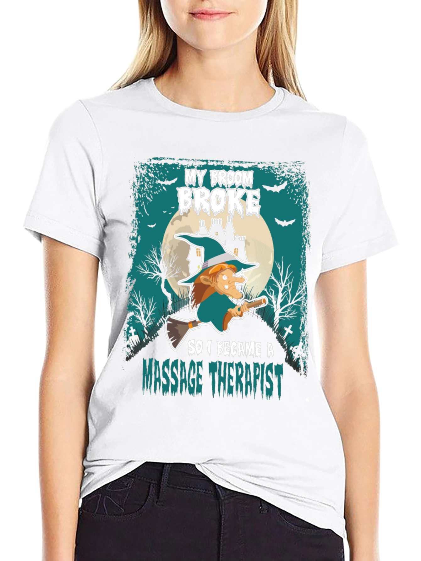 Black Funny Halloween Witch Massage Therapist T-Shirt view 9