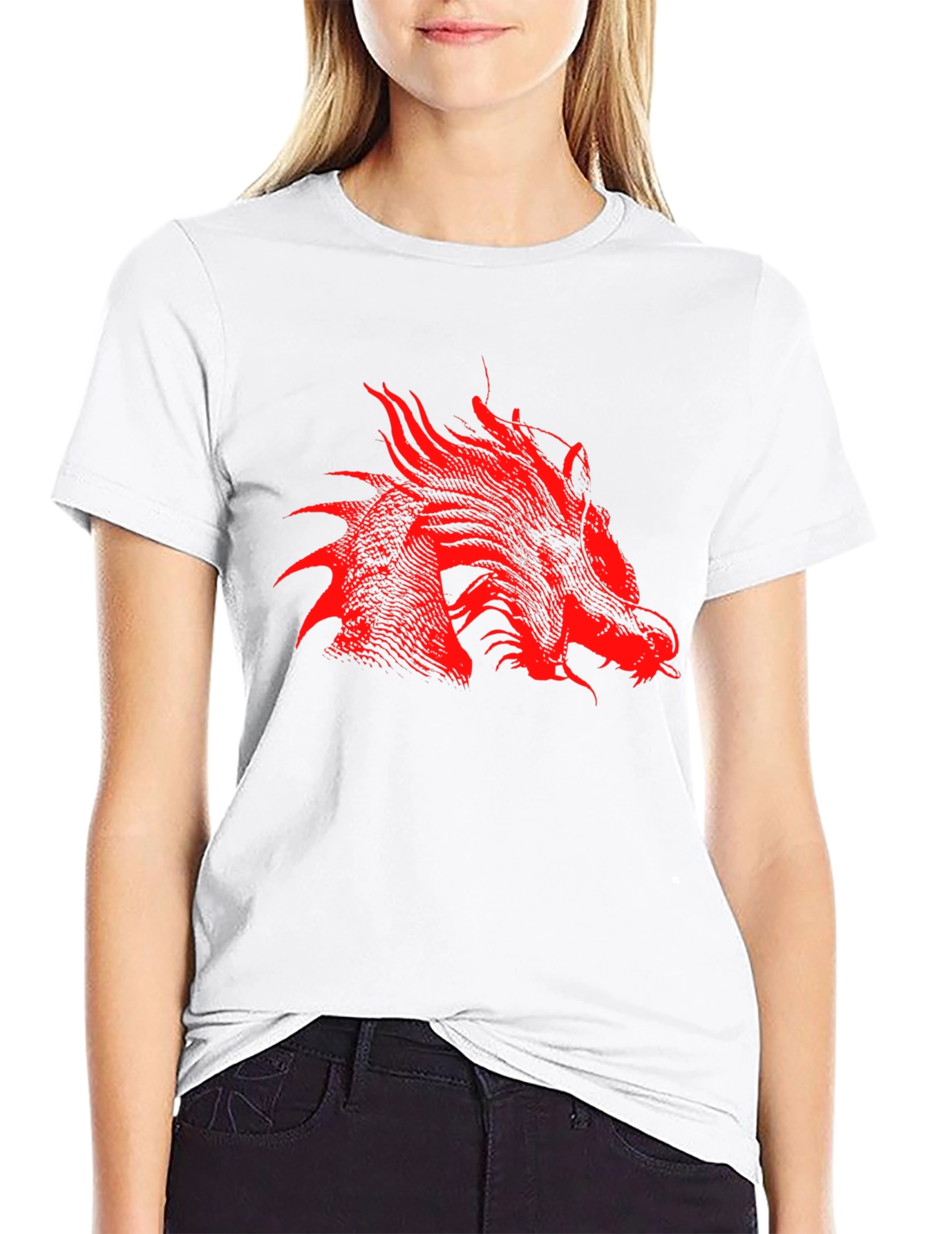 Black Red Dragon Print Black T-Shirt view 9