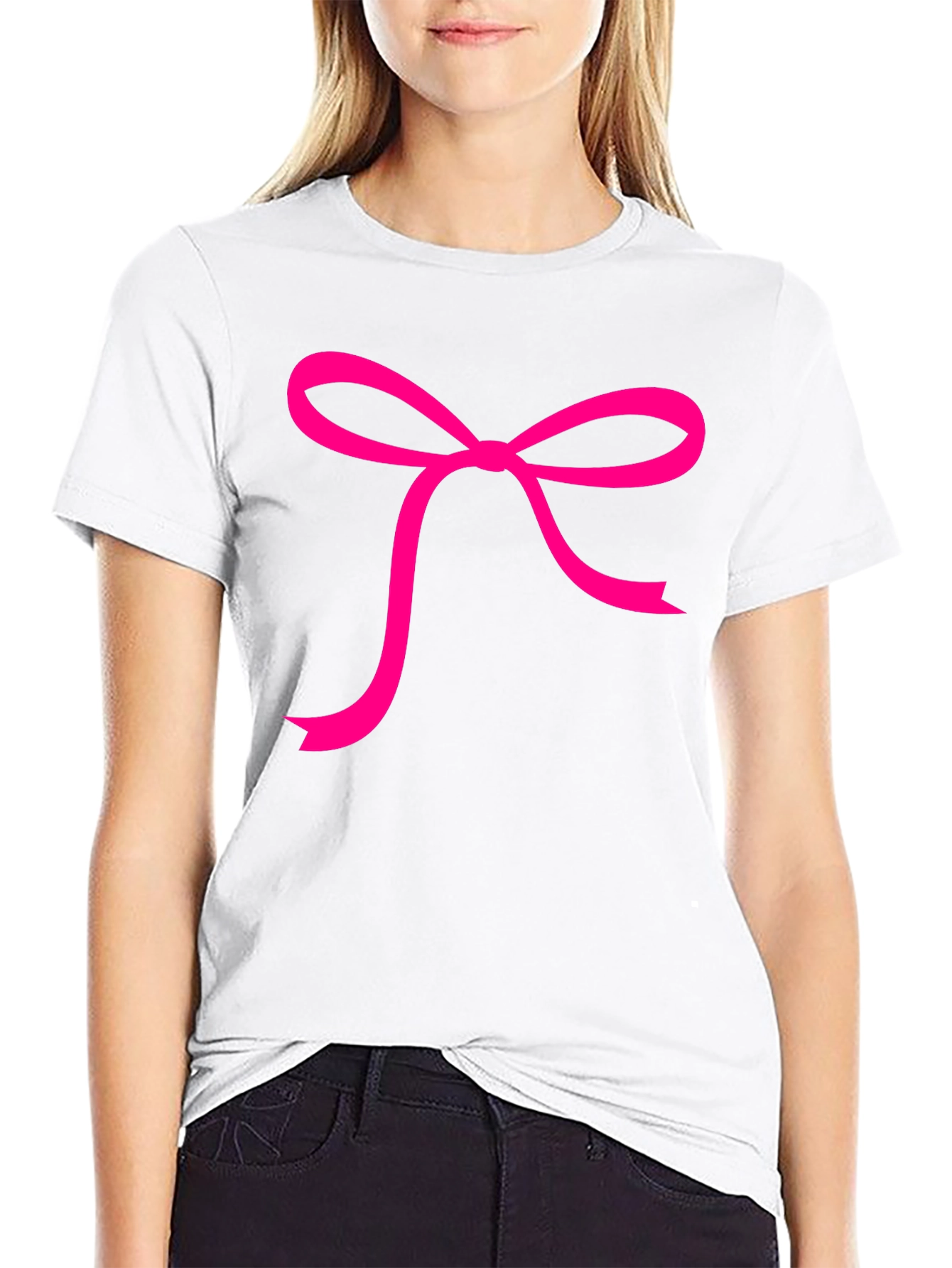 Black Pink Bow Graphic Black Tee view 9