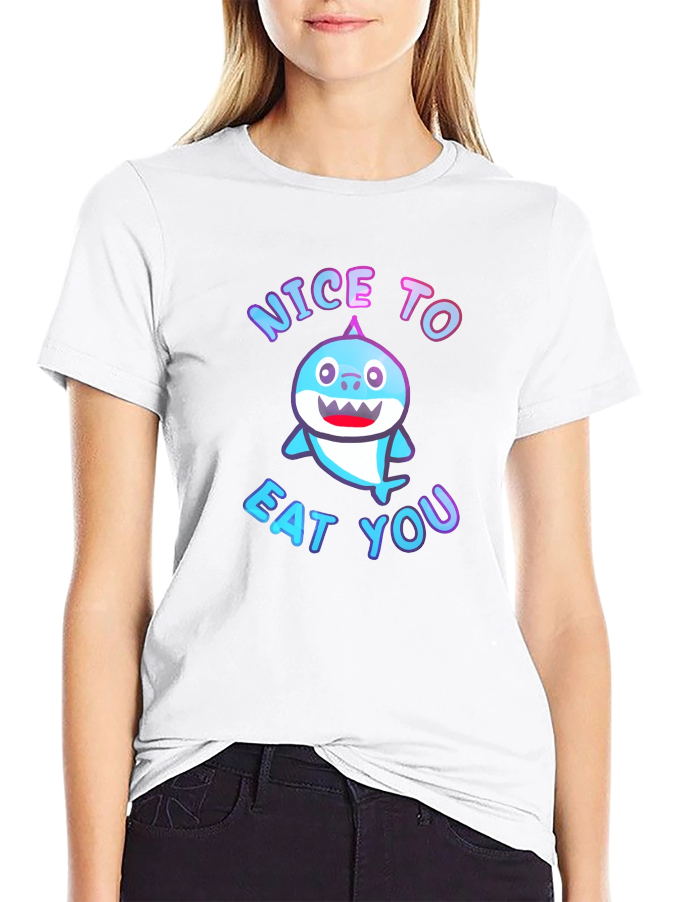 Black Nice to Eat You Shark Graphic Tee view 9