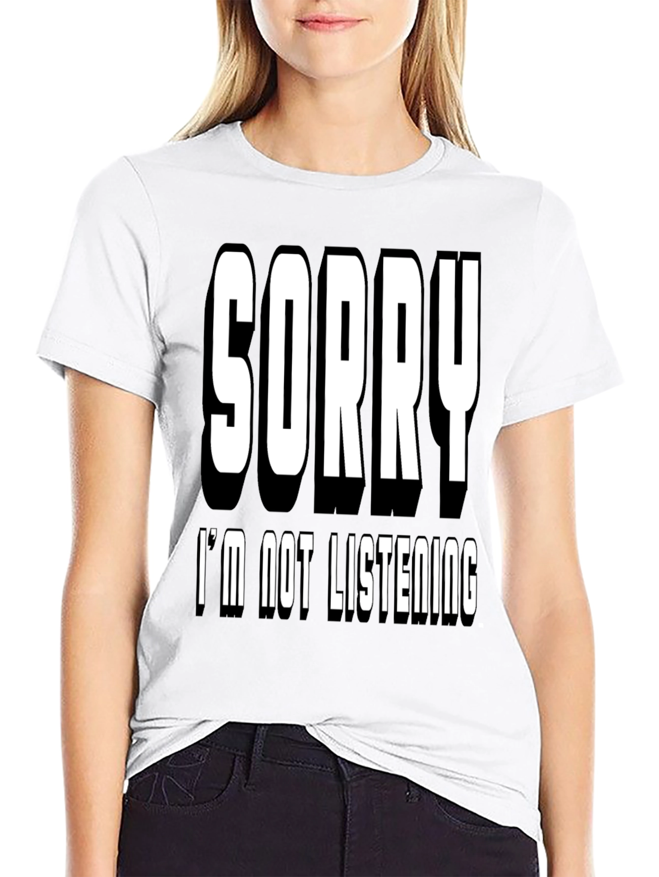 Black Sorry I'm Not Listening Black T-Shirt view 9