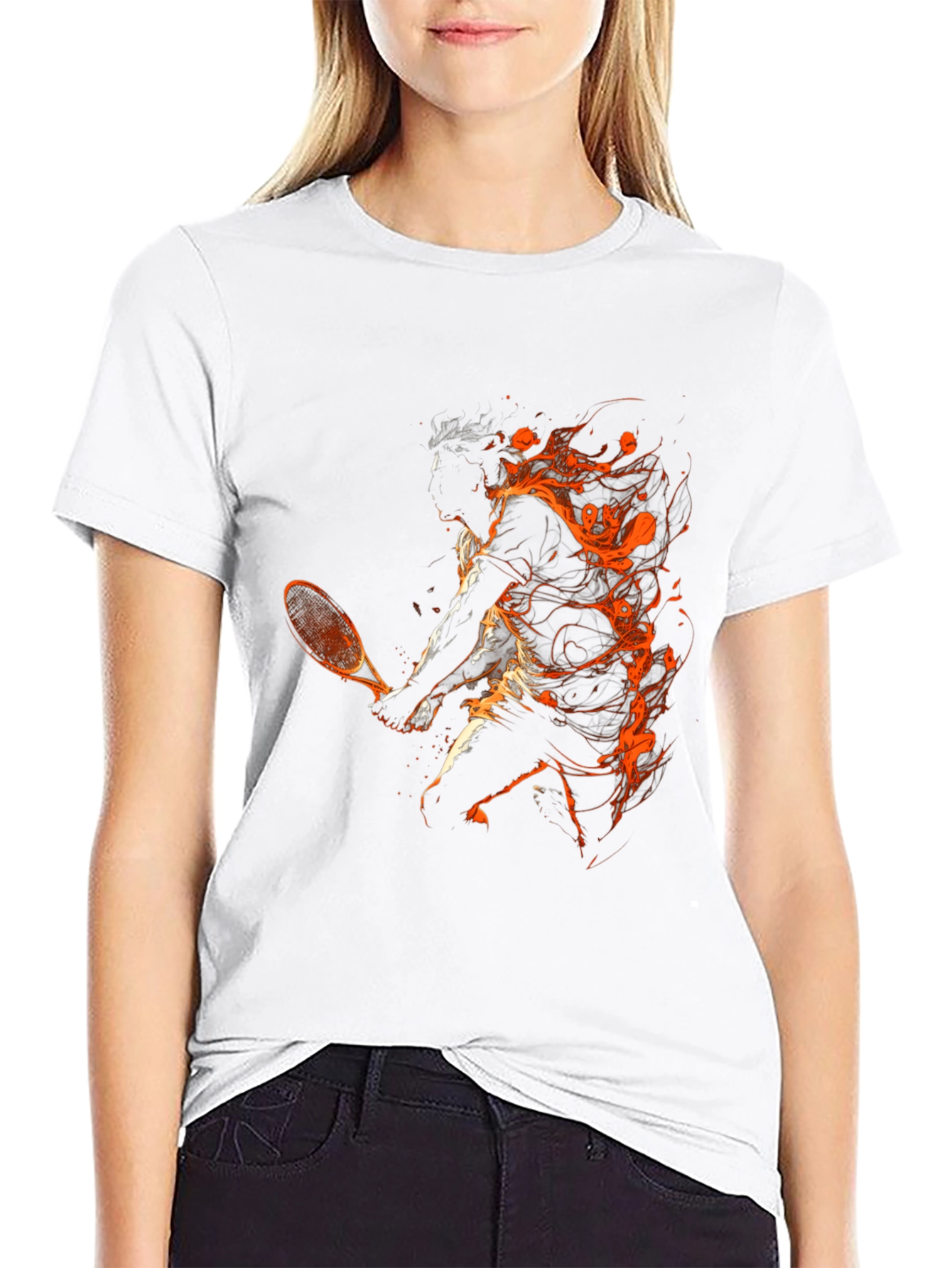 Black Tennis Flame Graphic T-Shirt - Black view 9