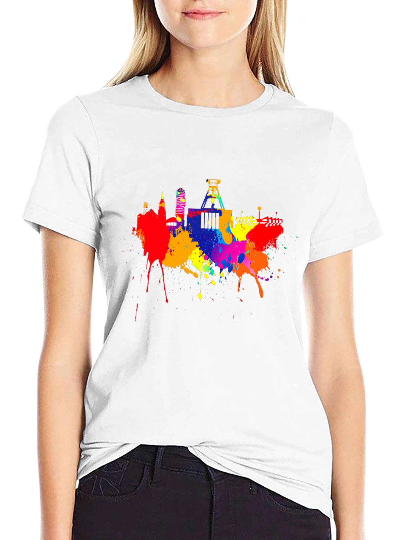Black Colorful Skyline Splatter Graphic Tee view 9