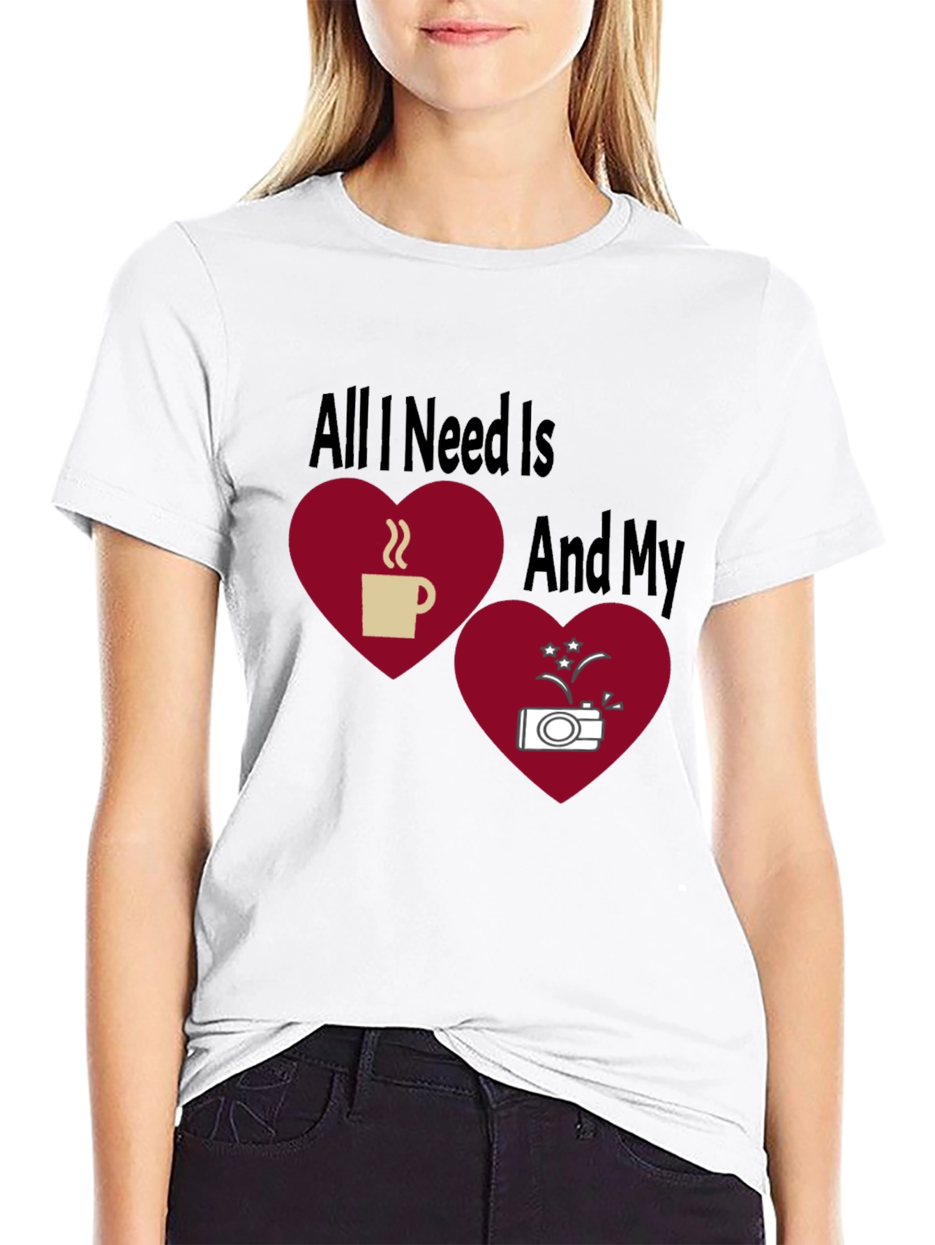 Black Coffee and Camera Heart Graphic T-Shirt view 9