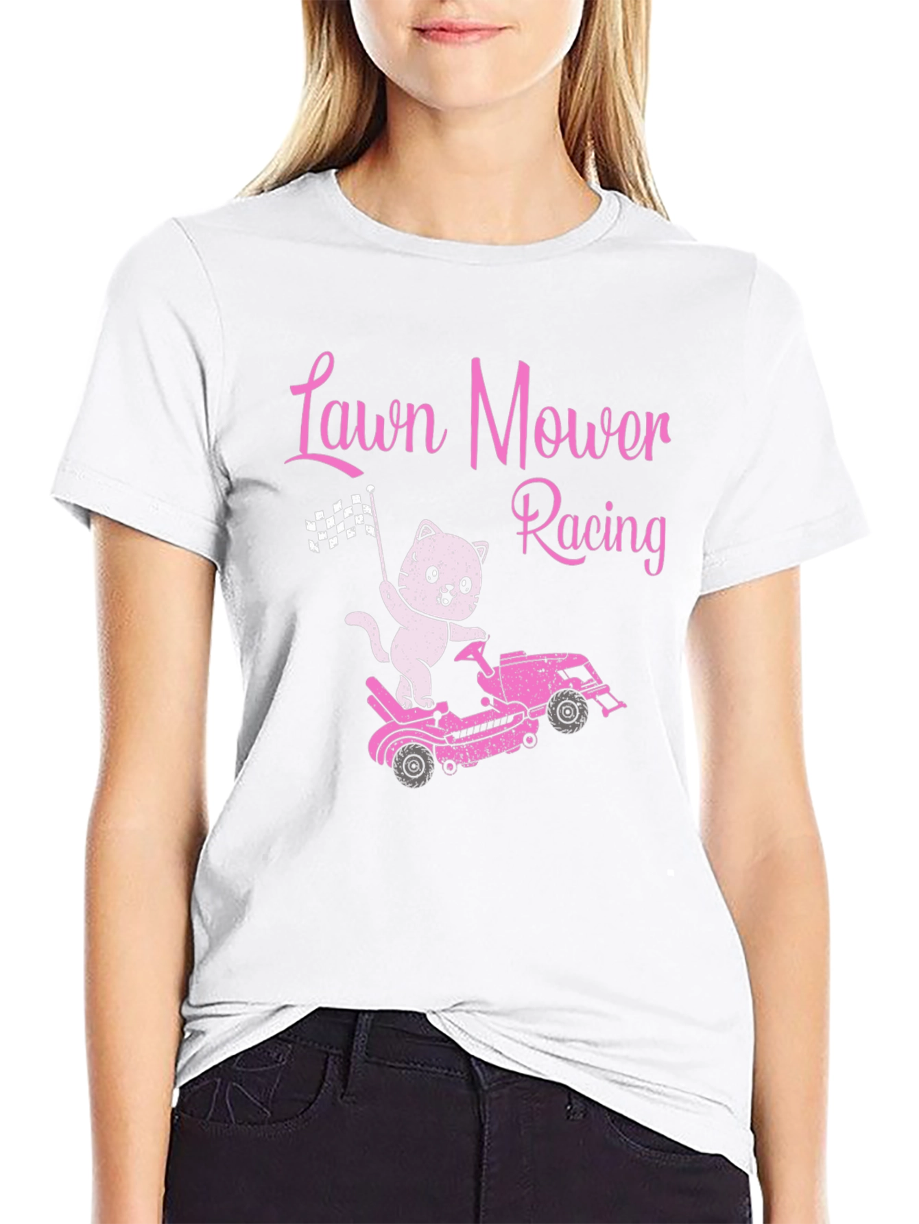 Black Lawn Mower Racing Cat T-Shirt - Fun Graphic Tee view 9