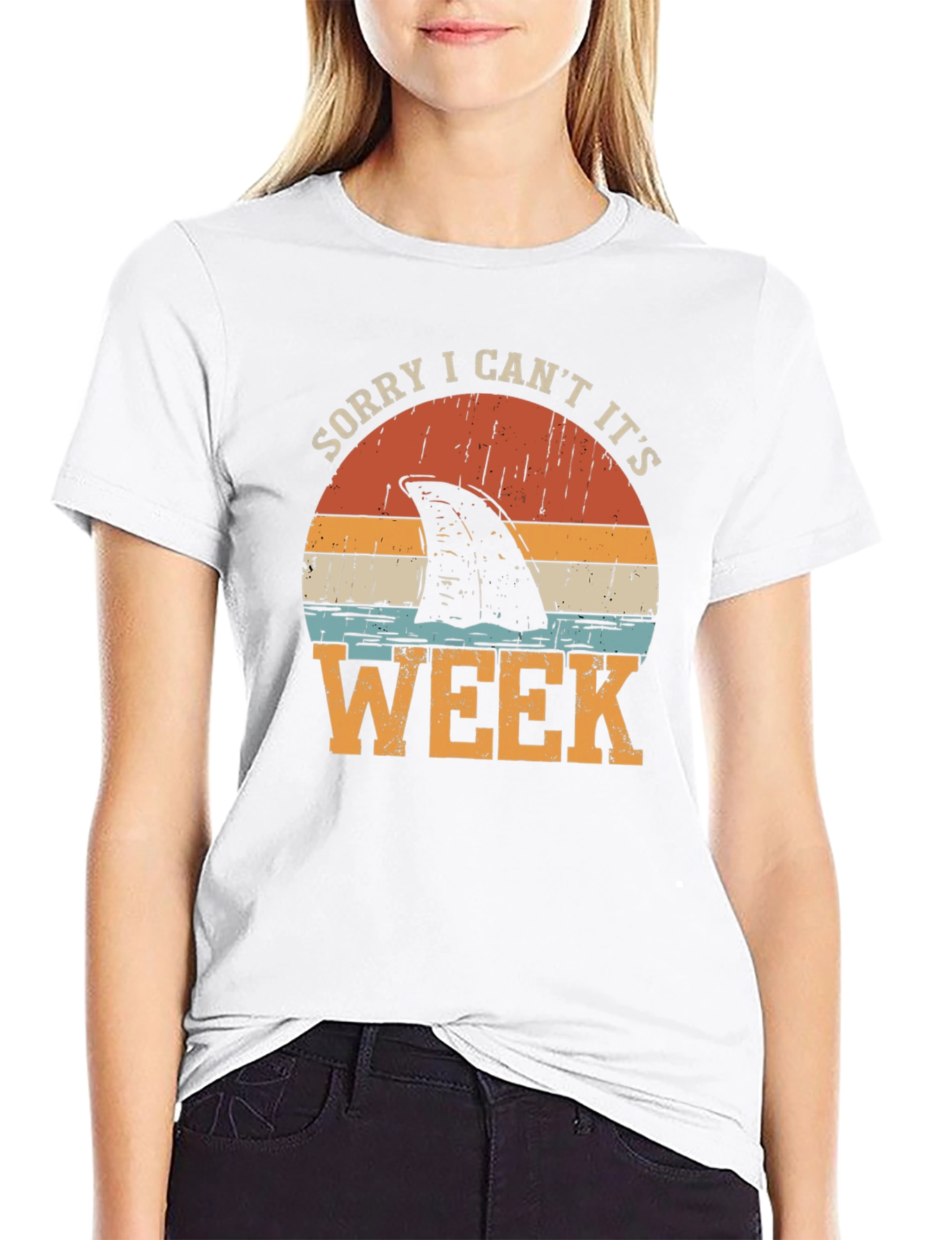 Black Sorry I Can't It's Shark Week Graphic Tee view 9