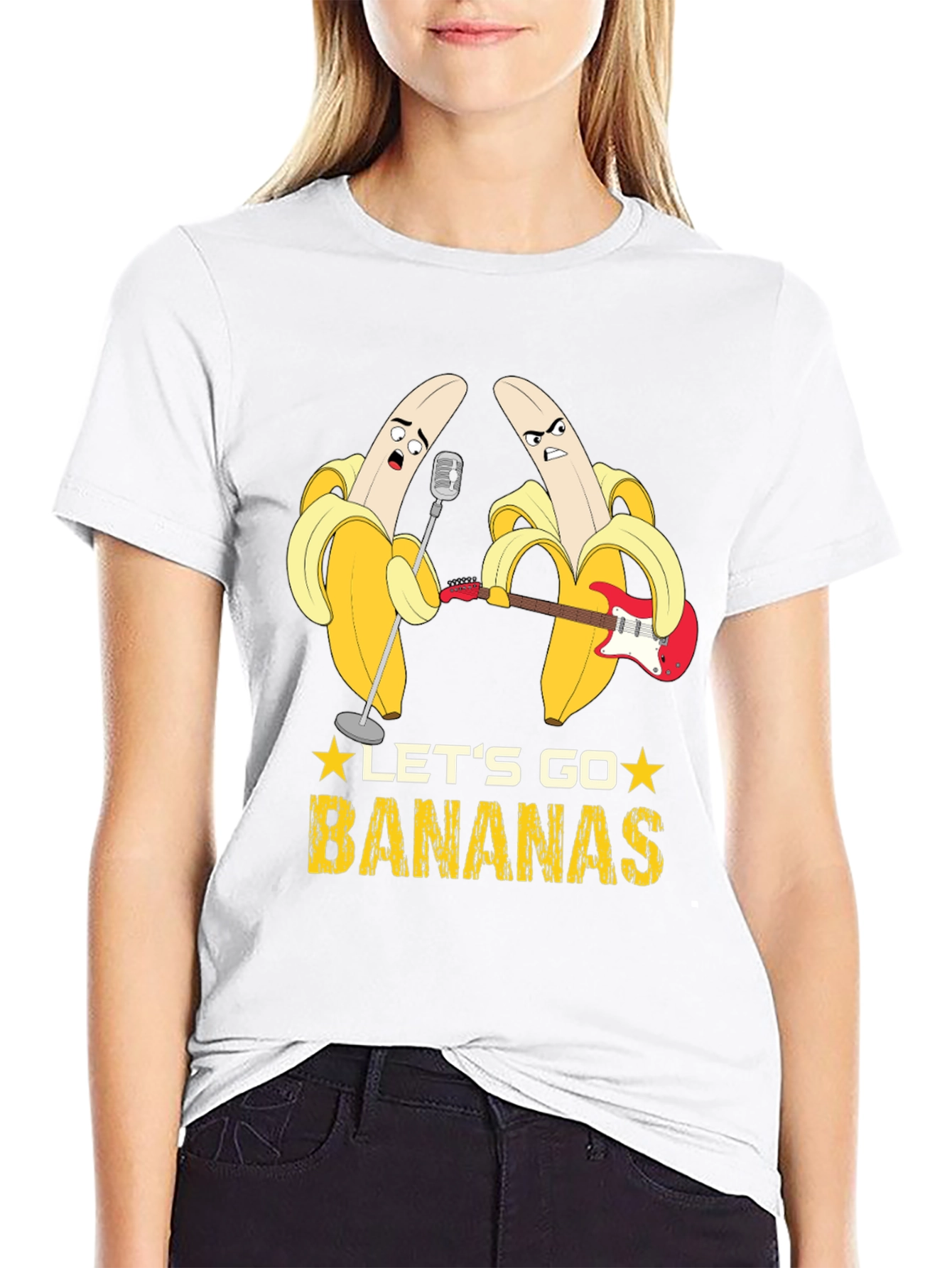 Black Let's Go Bananas Funny Music T-Shirt view 9