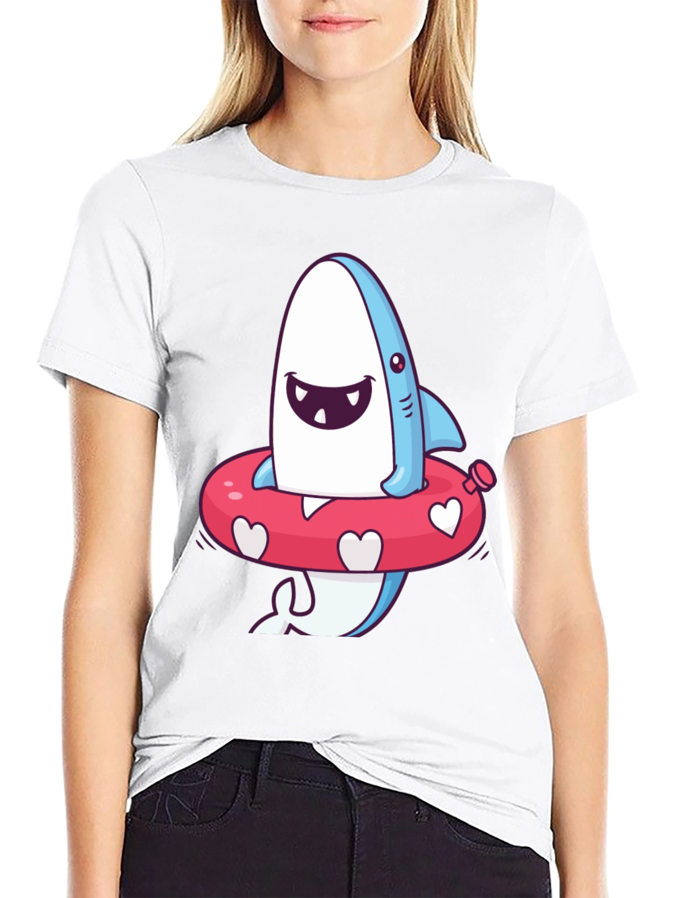 Black Cartoon Shark T-Shirt - Fun Summer Style view 9