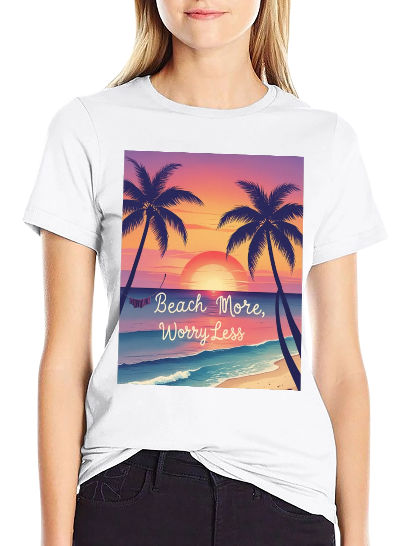 Black Beach More Worry Less T-Shirt view 9