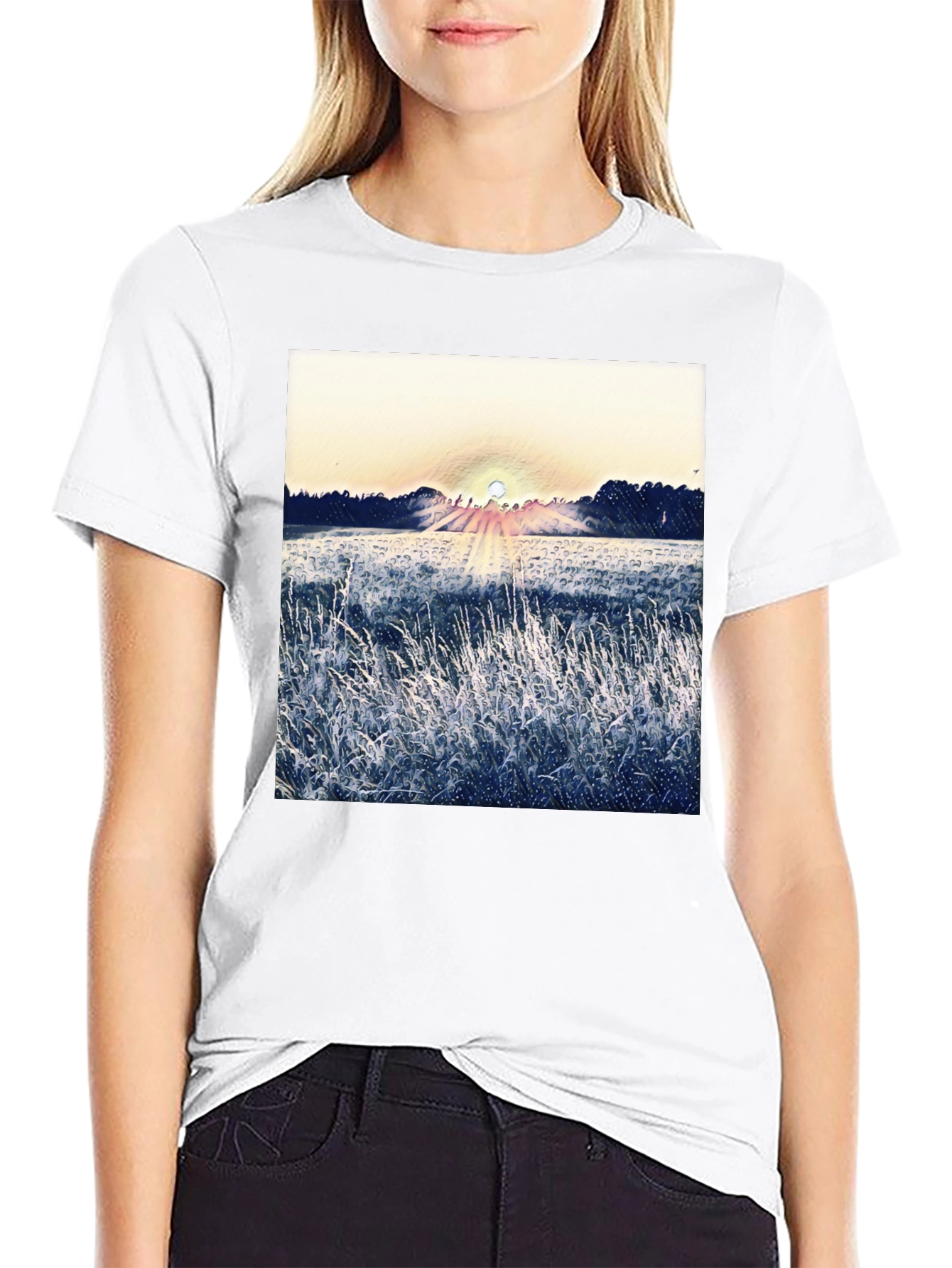 Black Nature Sunrise Graphic T-Shirt - Black view 9