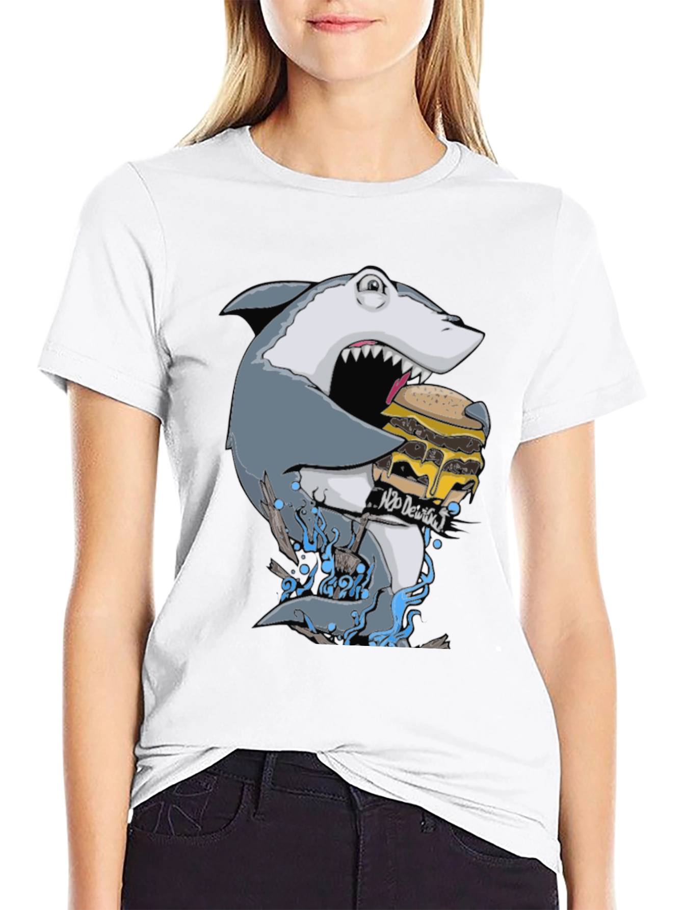 Black Shark Burger Graphic Tee - Black Cotton view 9