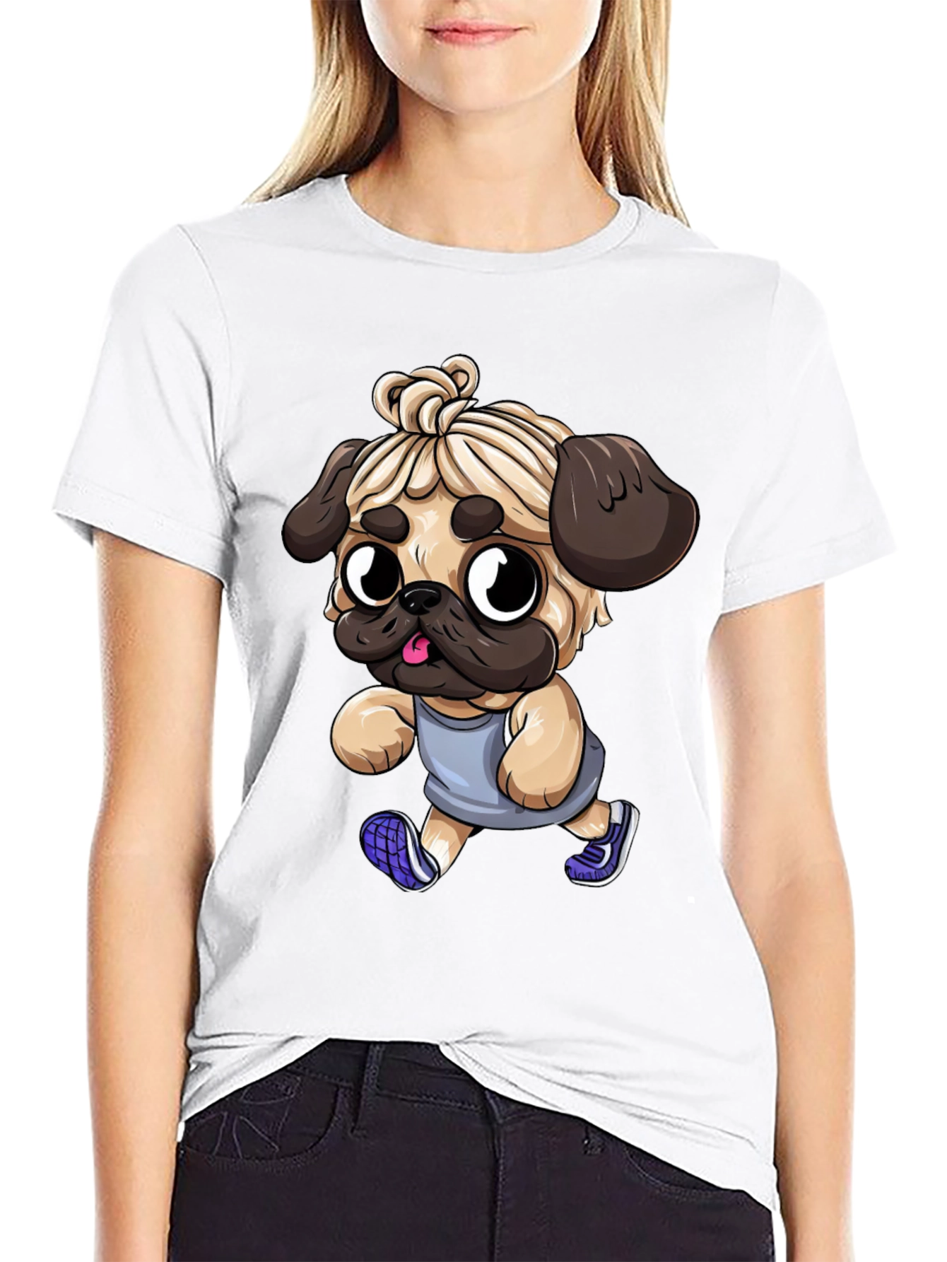 Black Funny Pug Jogger Tee - Men's Black T-Shirt view 9