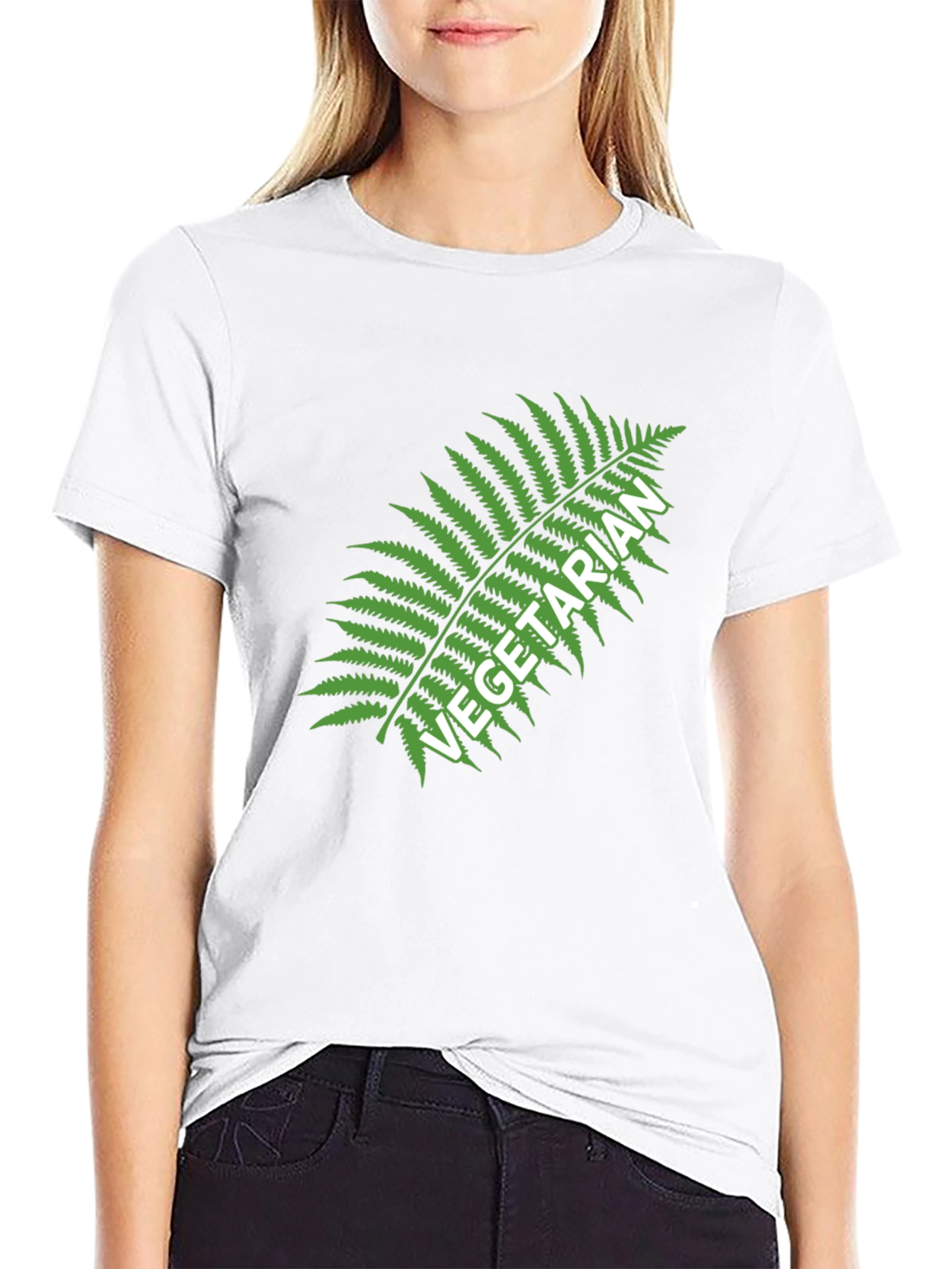 Black Vegetarian Fern Graphic Tee - Black Cotton T-Shirt view 9