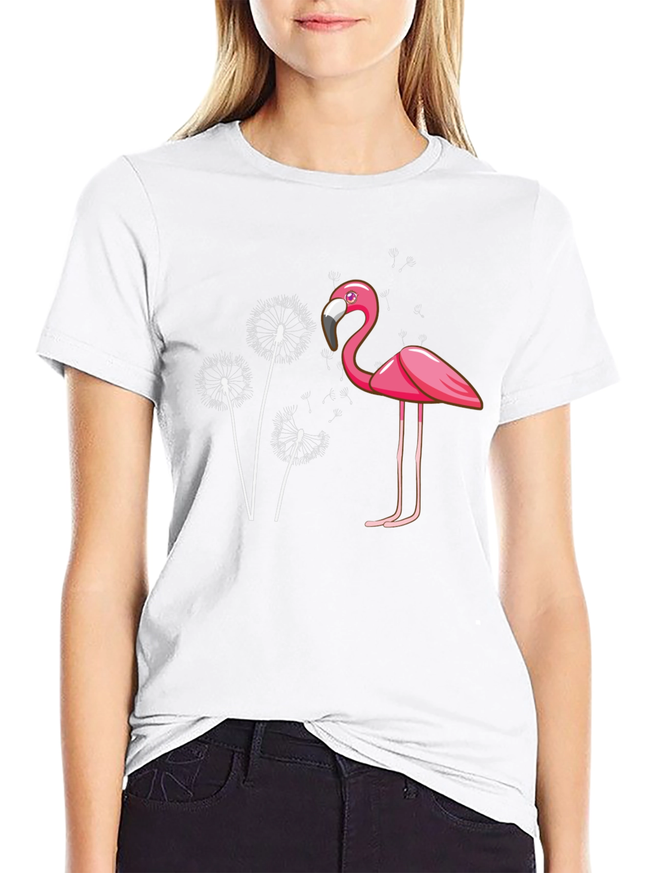 Black Flamingo Dandelion Graphic Tee - Trendy Black T-Shirt view 9