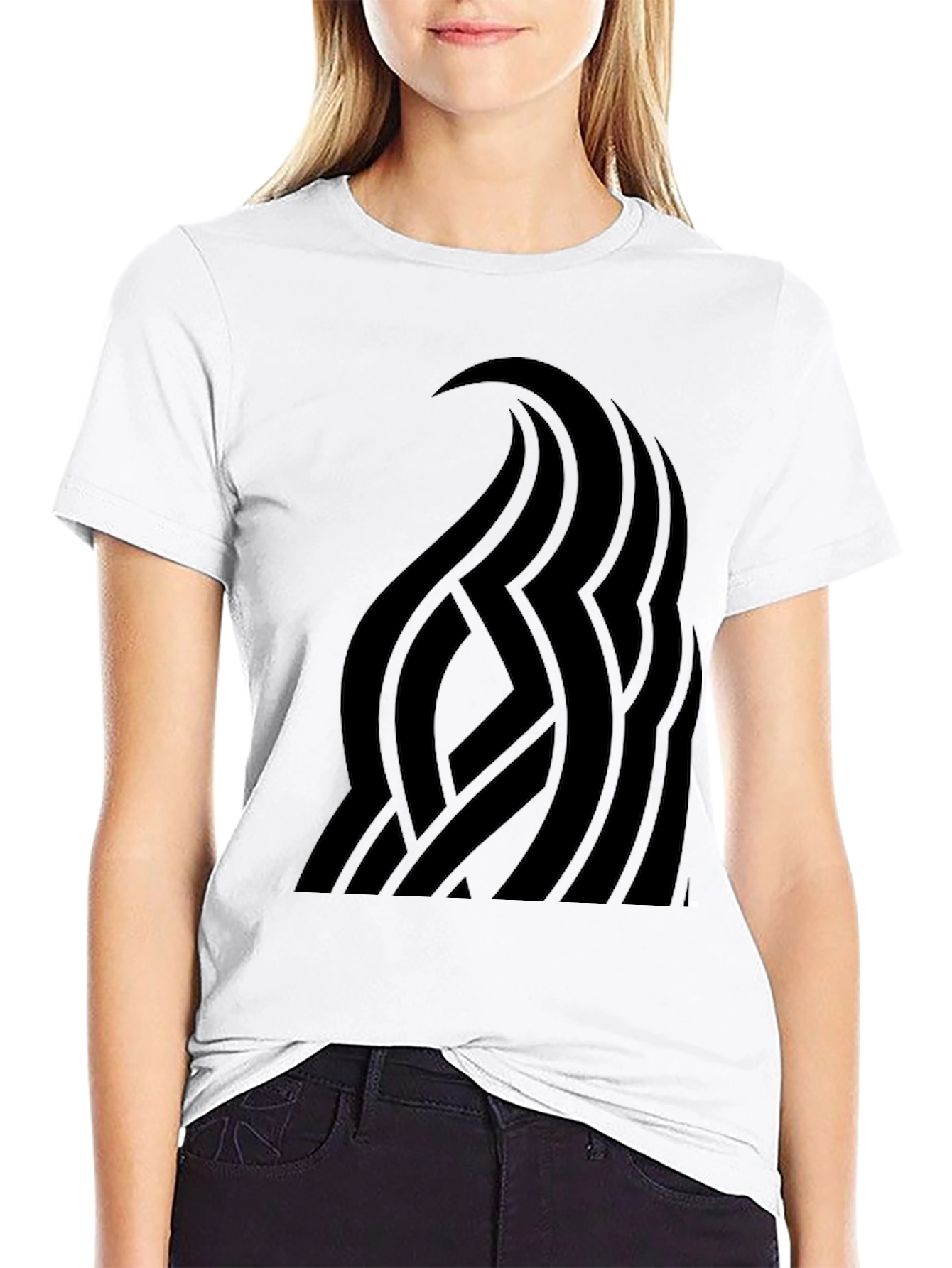 Black Men's Black Graphic Tee - Abstract Wave Design view 9