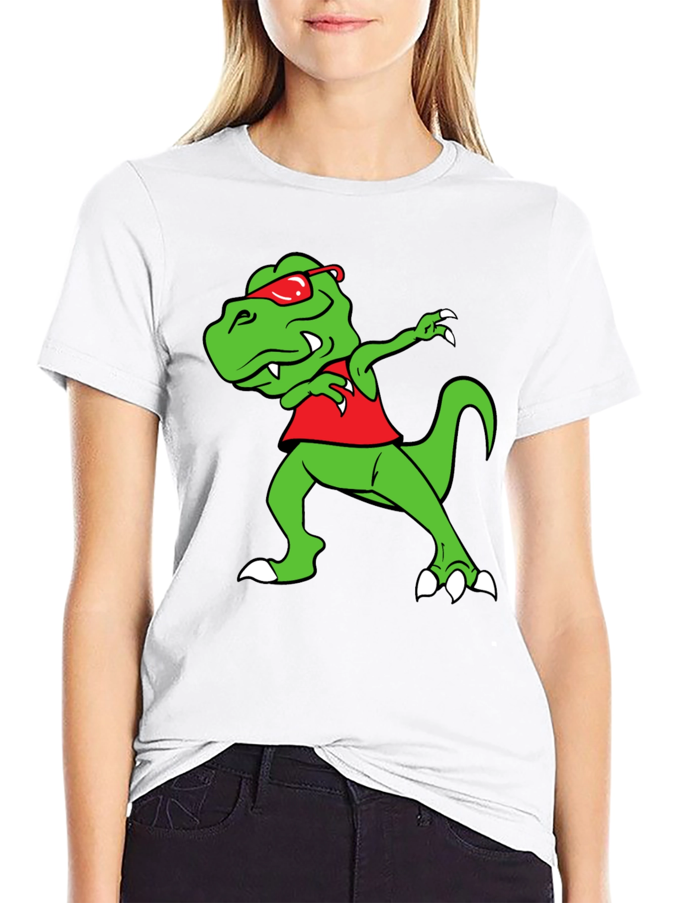 Black Dabbing Dino Graphic Tee - Fun Black T-Shirt view 9