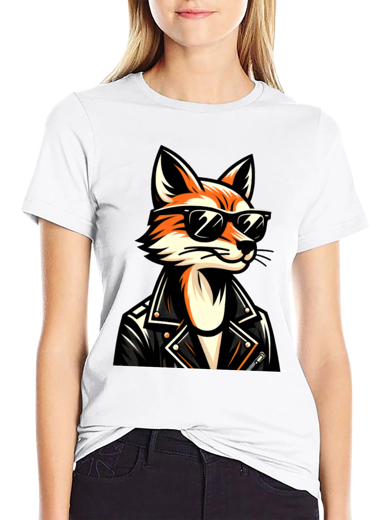 Black Cool Fox Graphic Tee - Black Cotton T-Shirt view 9