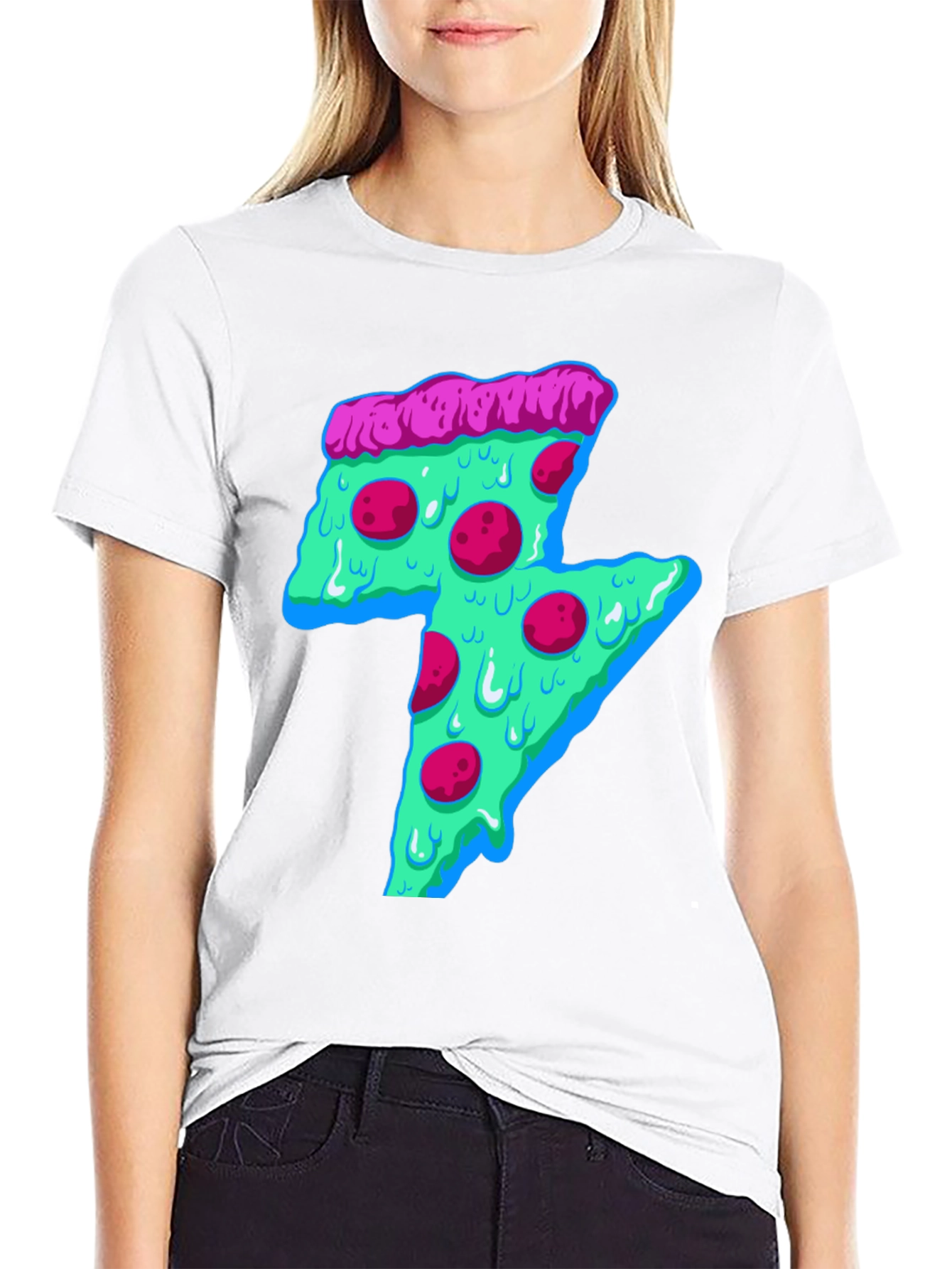 Black Neon Pizza Lightning Bolt Graphic Tee view 9