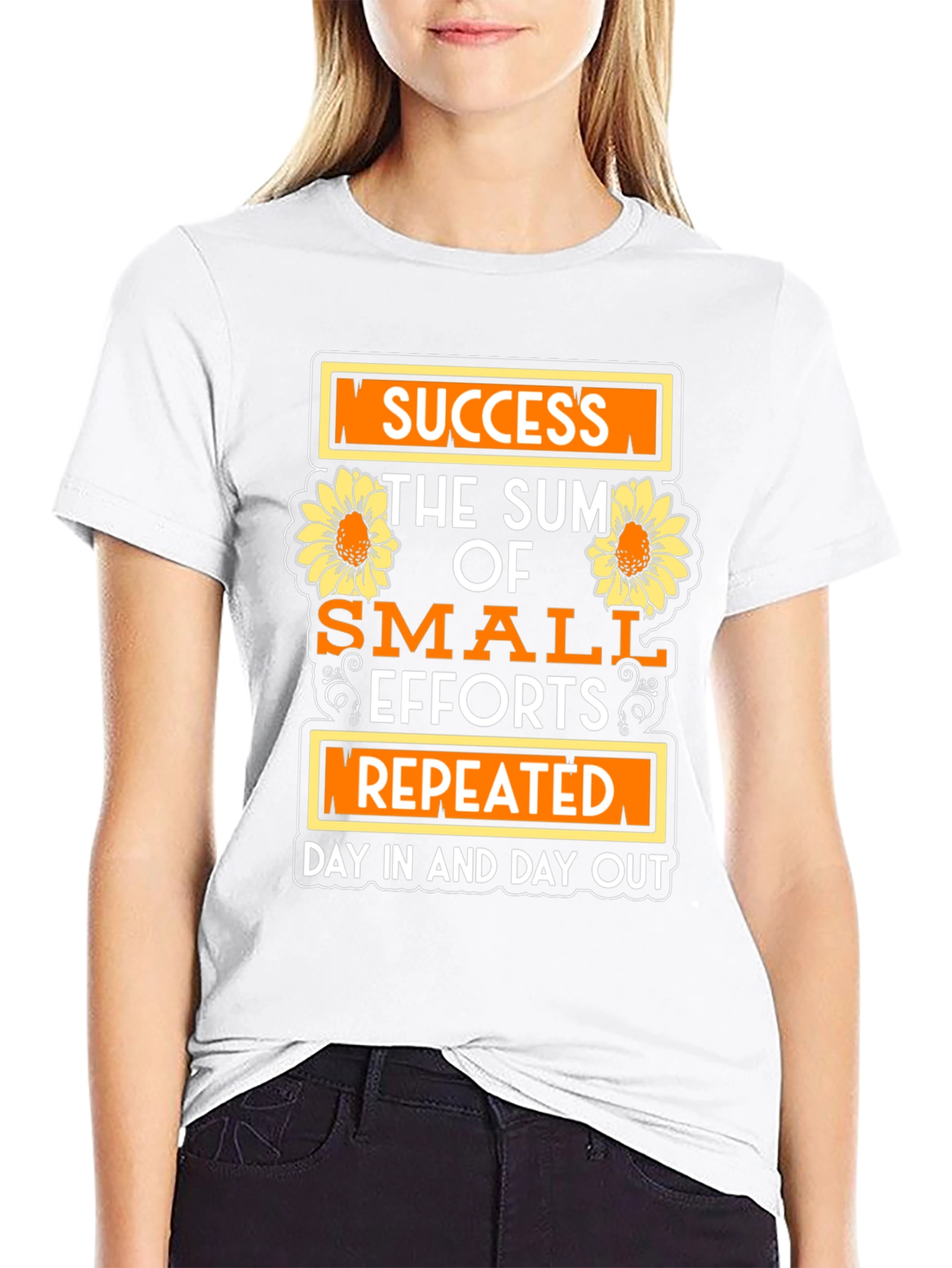 Black Success Motivational T-Shirt with Sunflower Design view 9
