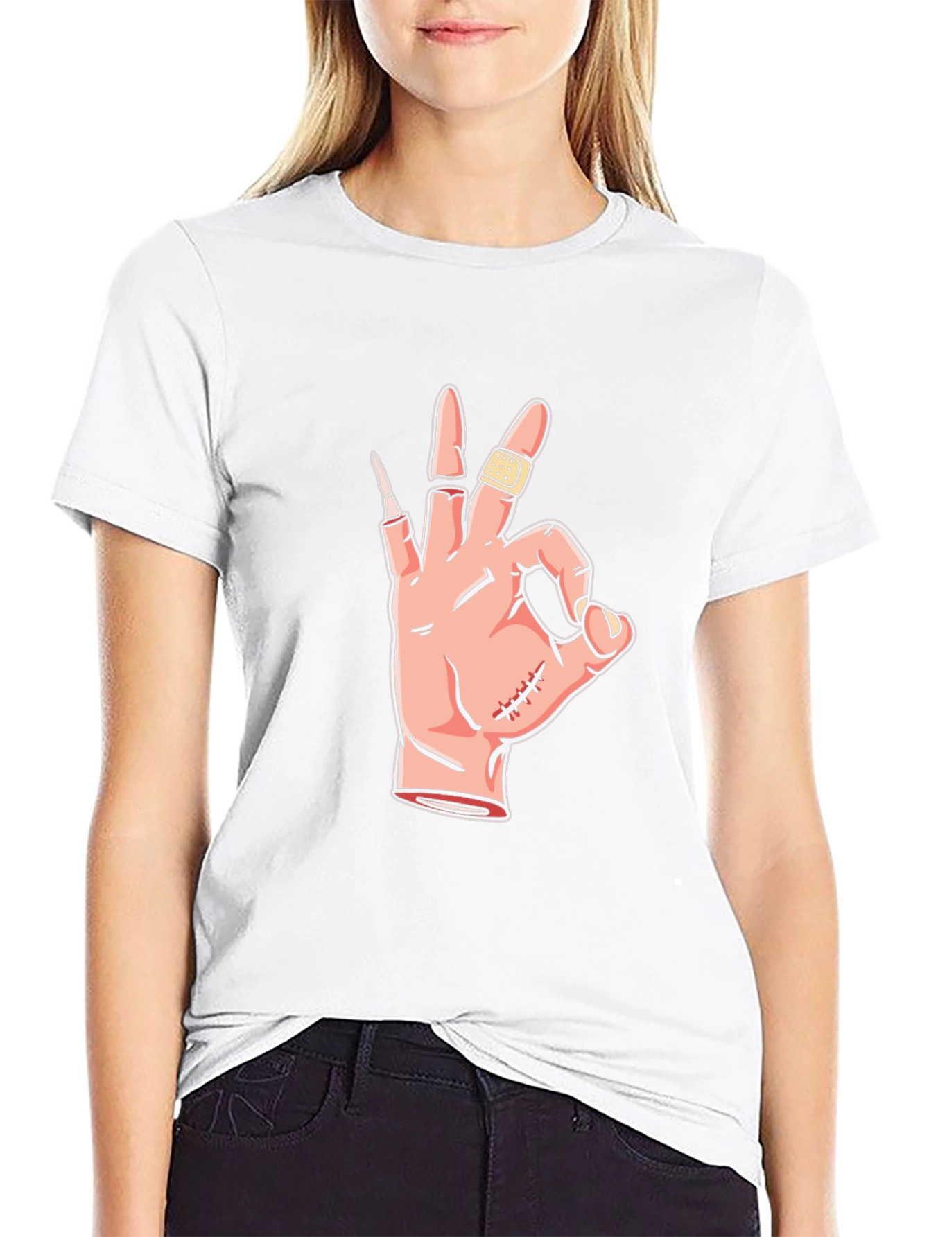 Black Humorous "Okay" Hand Gesture Graphic Tee view 9