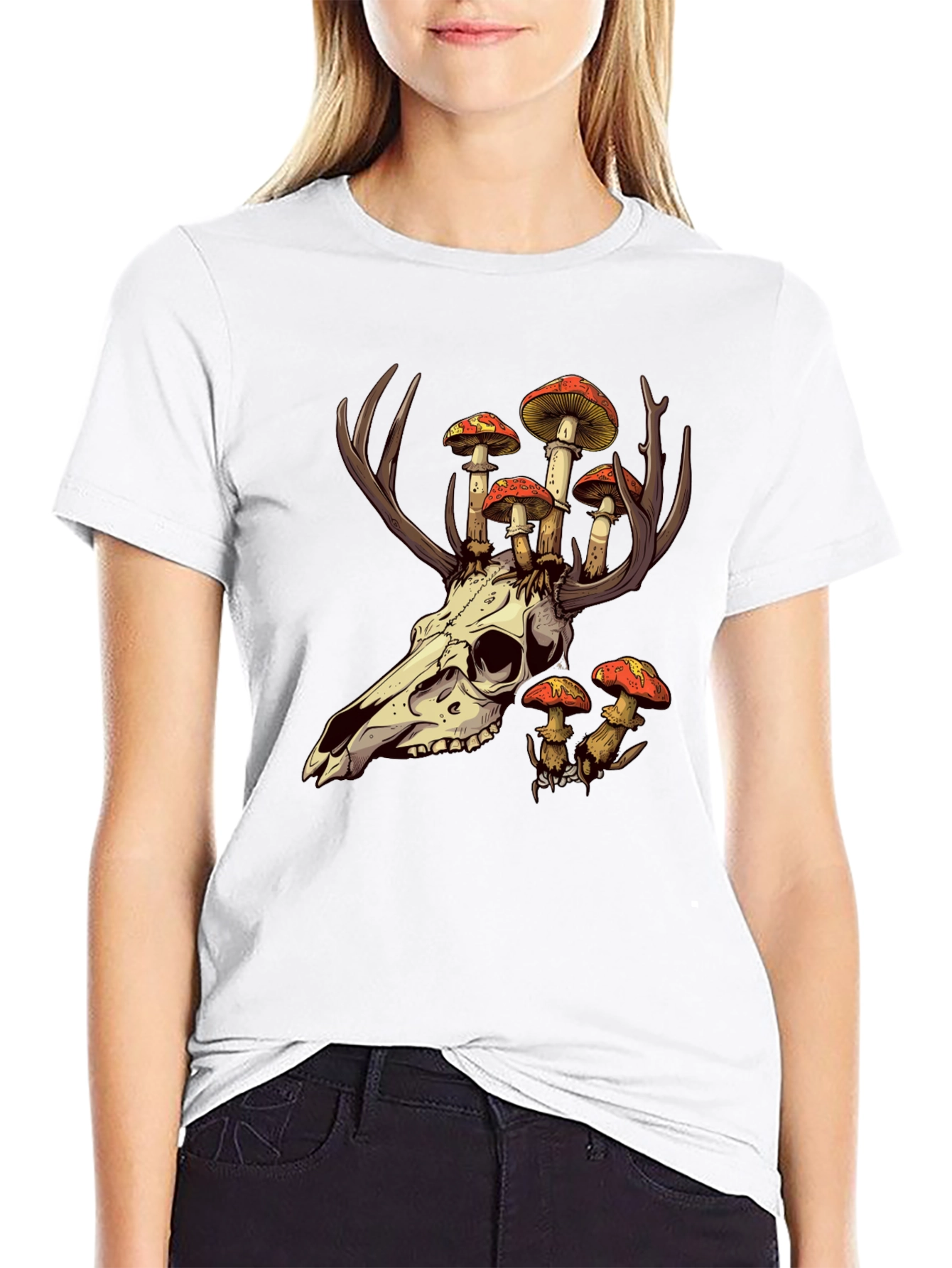 Black Skull and Mushroom T-Shirt - Unique Graphic Tee view 9