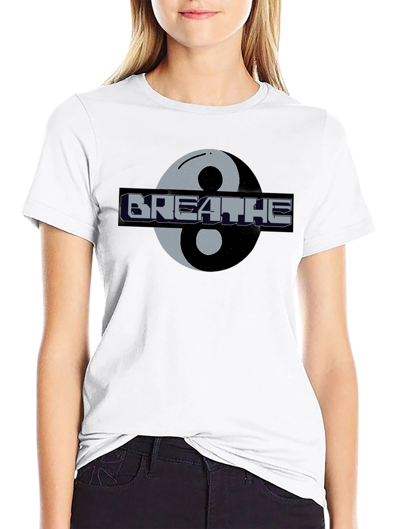 Black Breathe Yin Yang Graphic T-Shirt - Black Casual Tee view 9