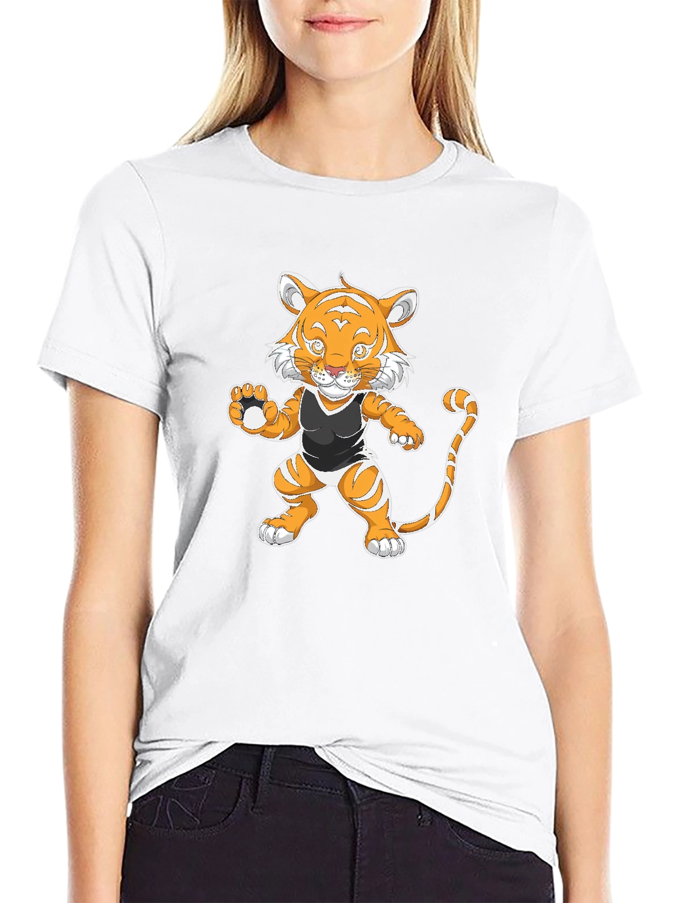 Black Cartoon Tiger Graphic Tee - Black view 9