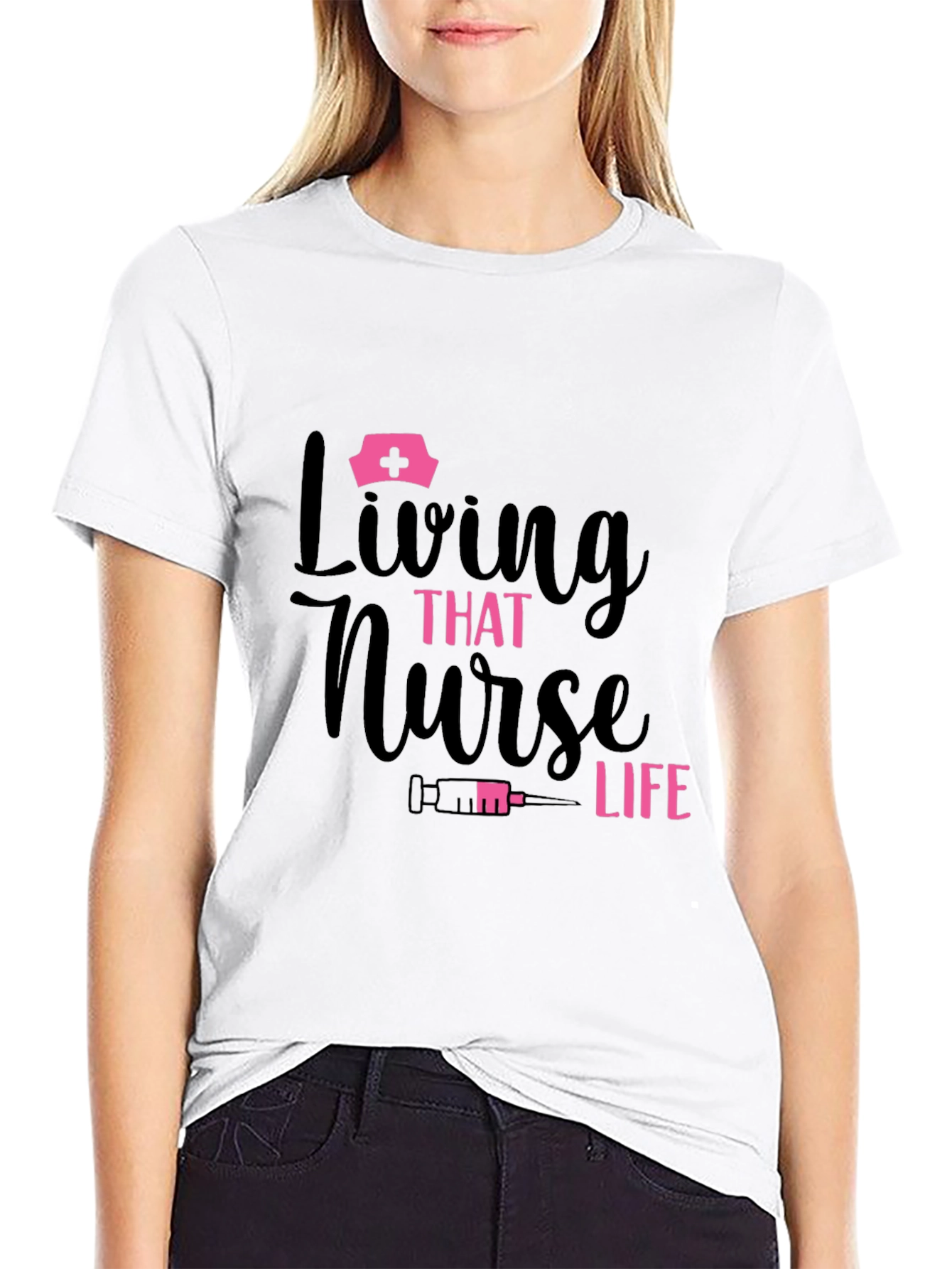 Black Living That Nurse Life Black Graphic T-Shirt view 9