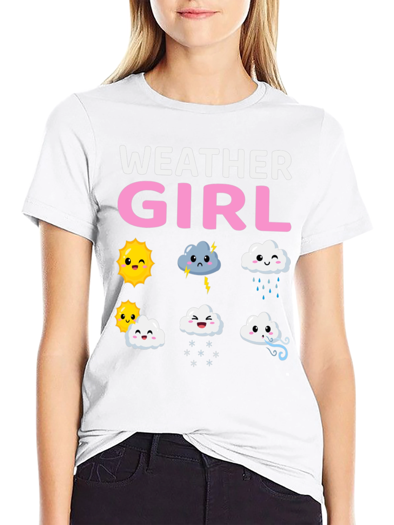 Black Weather Girl T-Shirt Cute Weather Pattern view 9