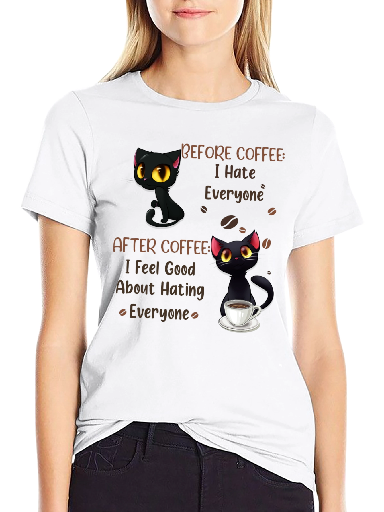 Black Coffee Cat T-Shirt - I Hate Everyone Funny Tee view 9