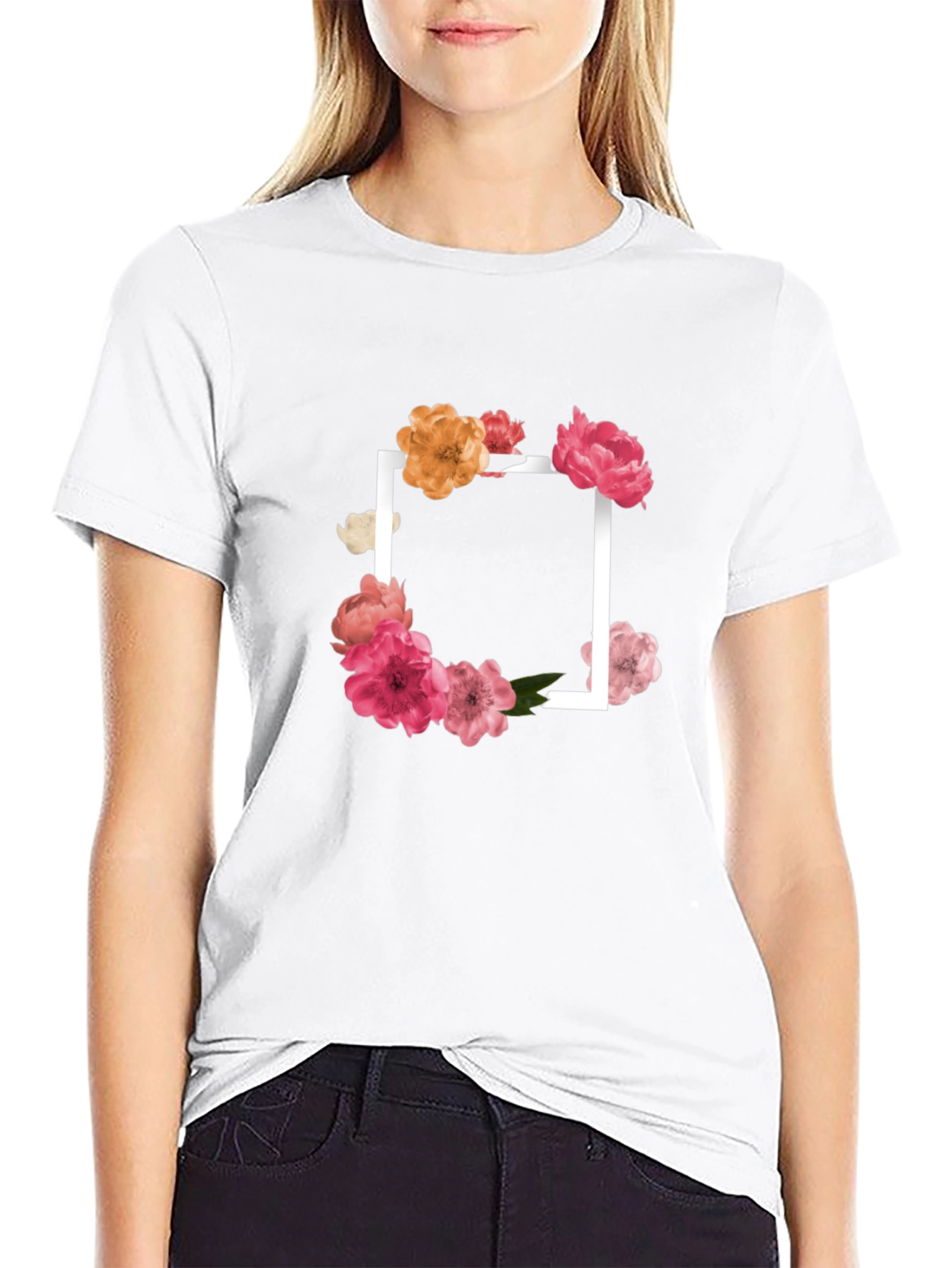 Black Floral Frame Black T-Shirt view 9