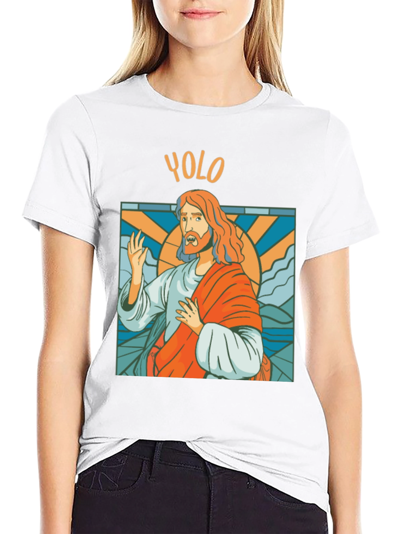 Black YOLO Jesus Graphic Tee - Trendy Novelty T-Shirt view 9