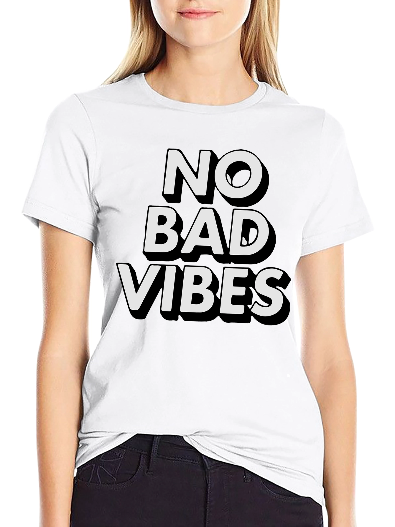 Black No Bad Vibes Graphic Tee - Black Casual T-Shirt view 9