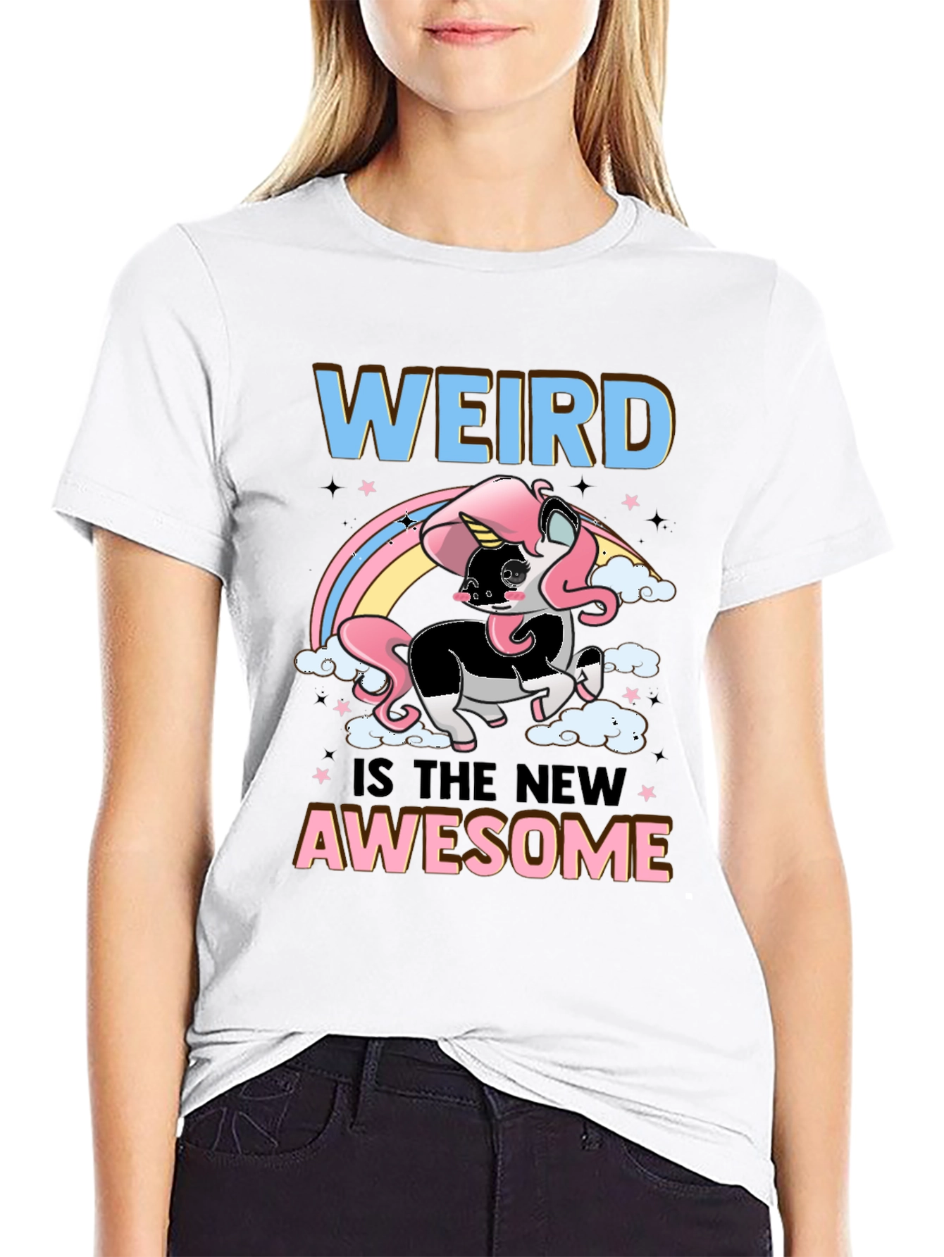 Black Weird is the New Awesome Unicorn Graphic Tee view 9