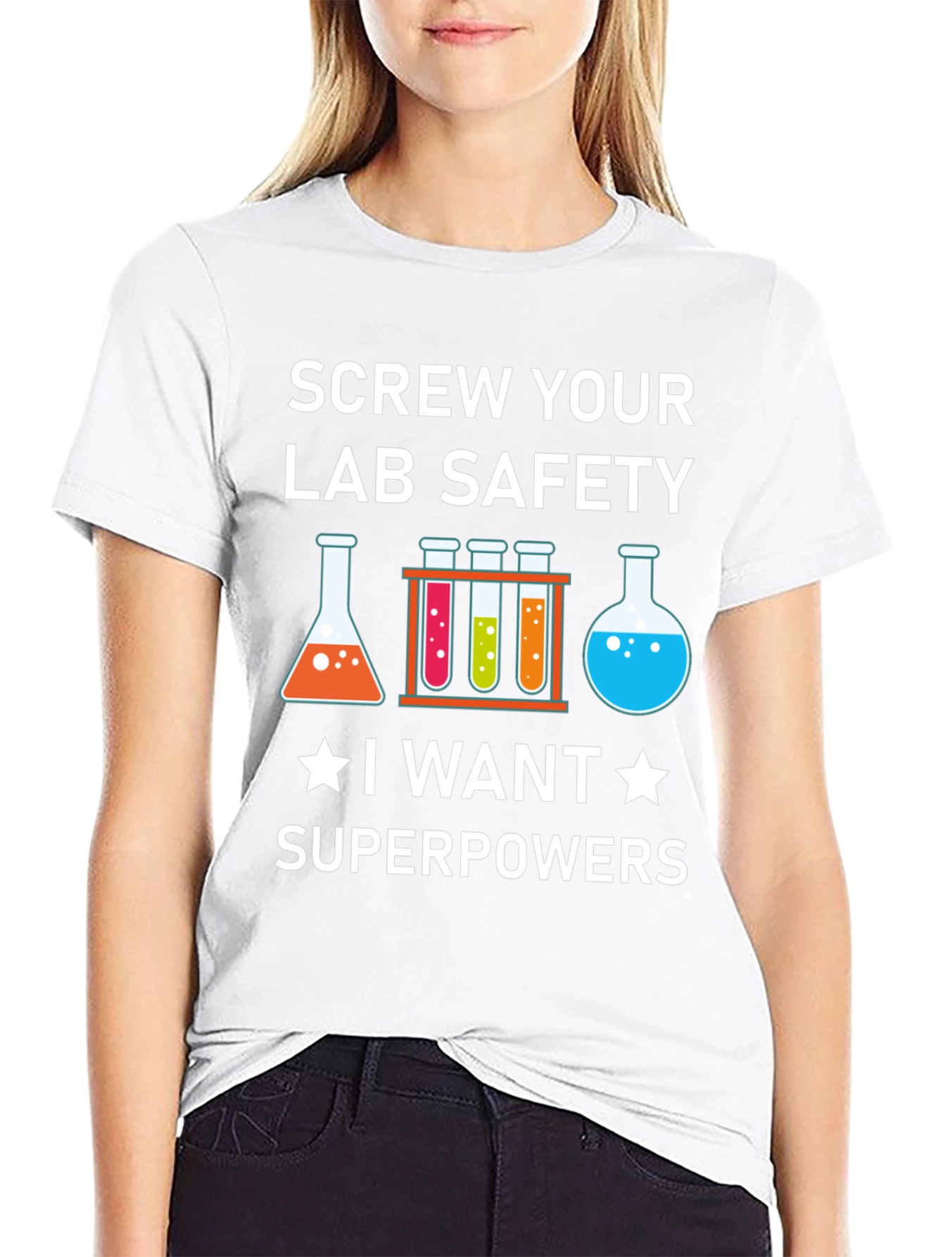 Black Screw Your Lab Safety T-Shirt: Superpowers Graphic Tee view 9