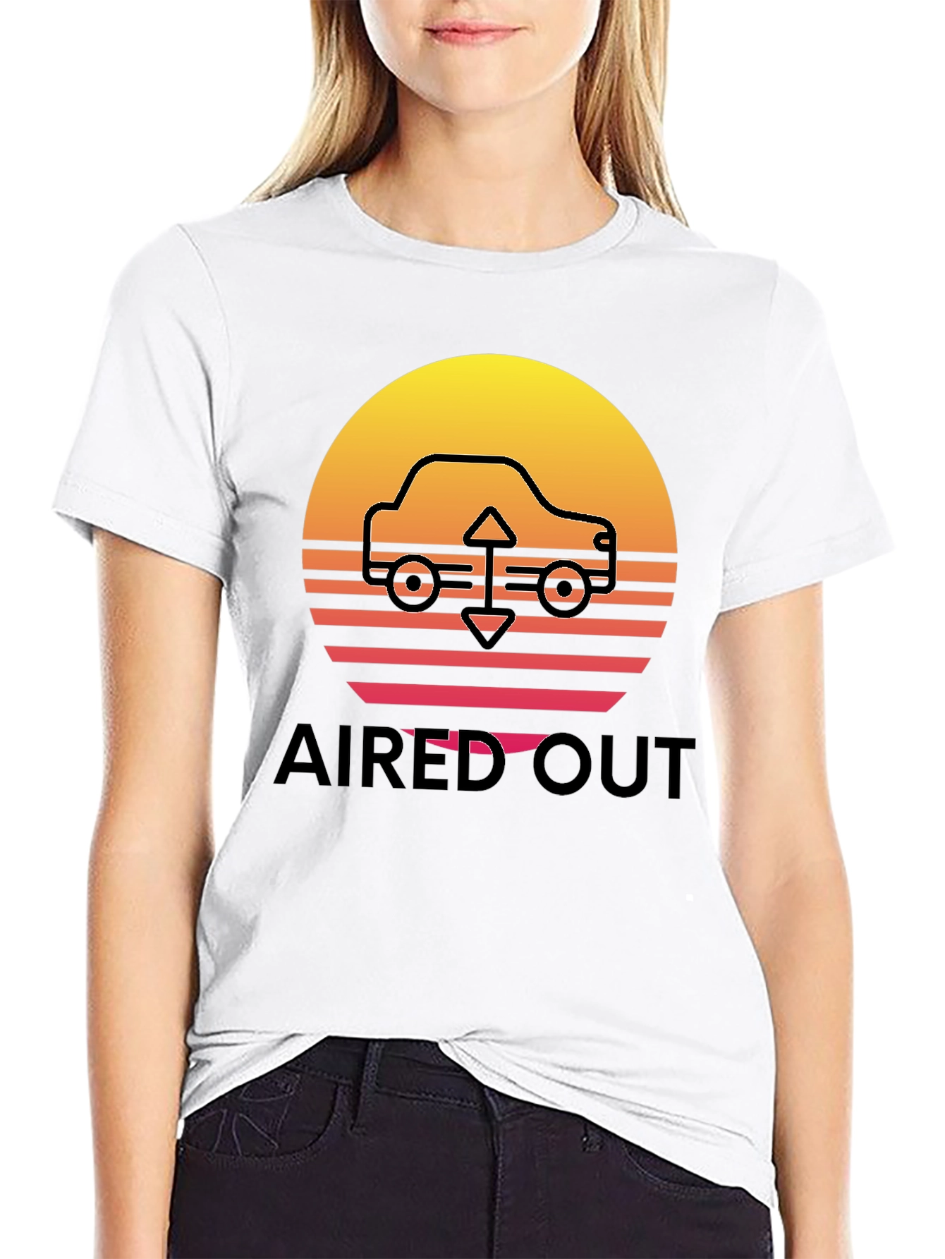 Black Aired Out Car Graphic Tee - Retro Sunset Design view 9