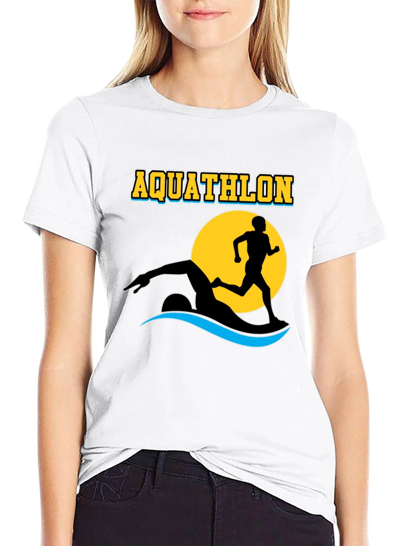 Black Aquathlon T-Shirt: Swim & Run Design view 9