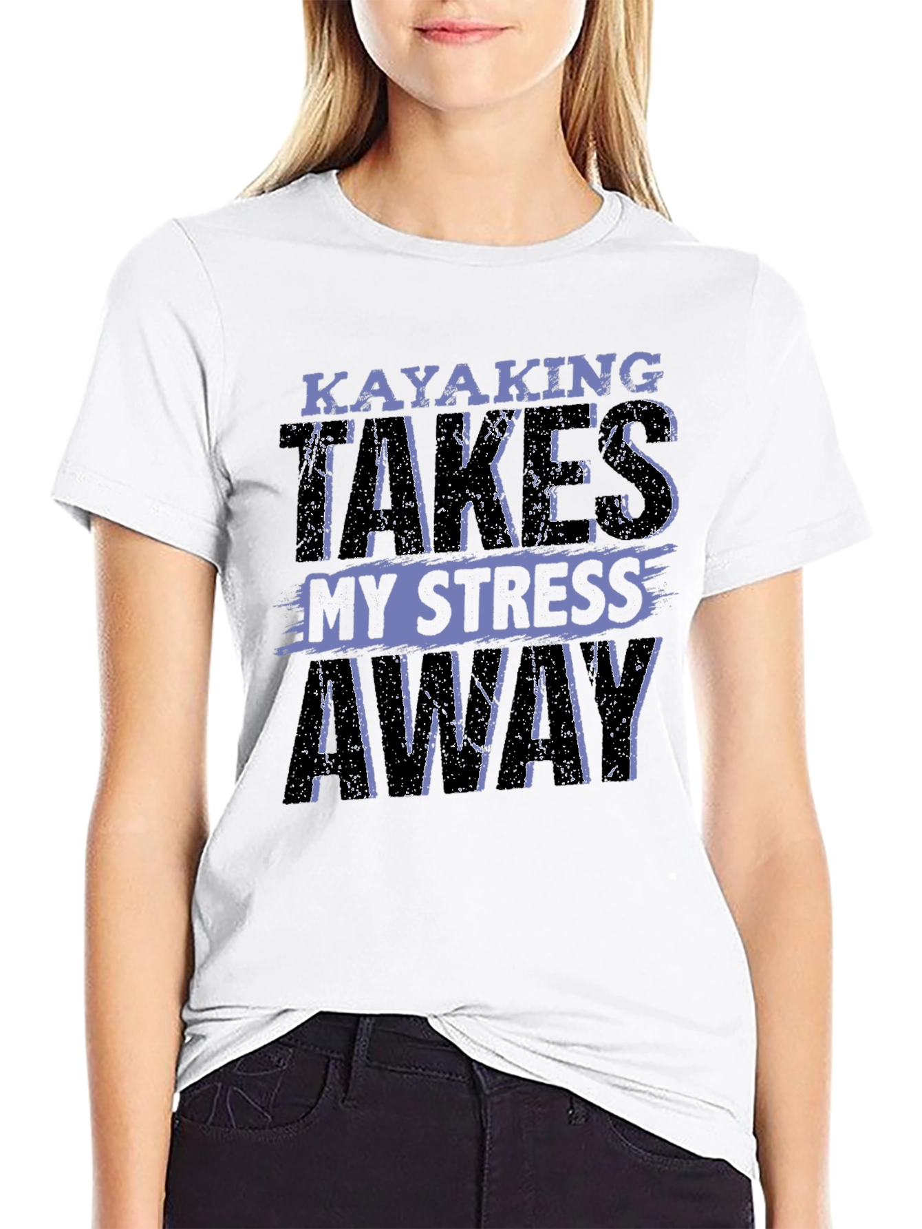 Black Kayaking Takes My Stress Away Graphic T-Shirt view 9