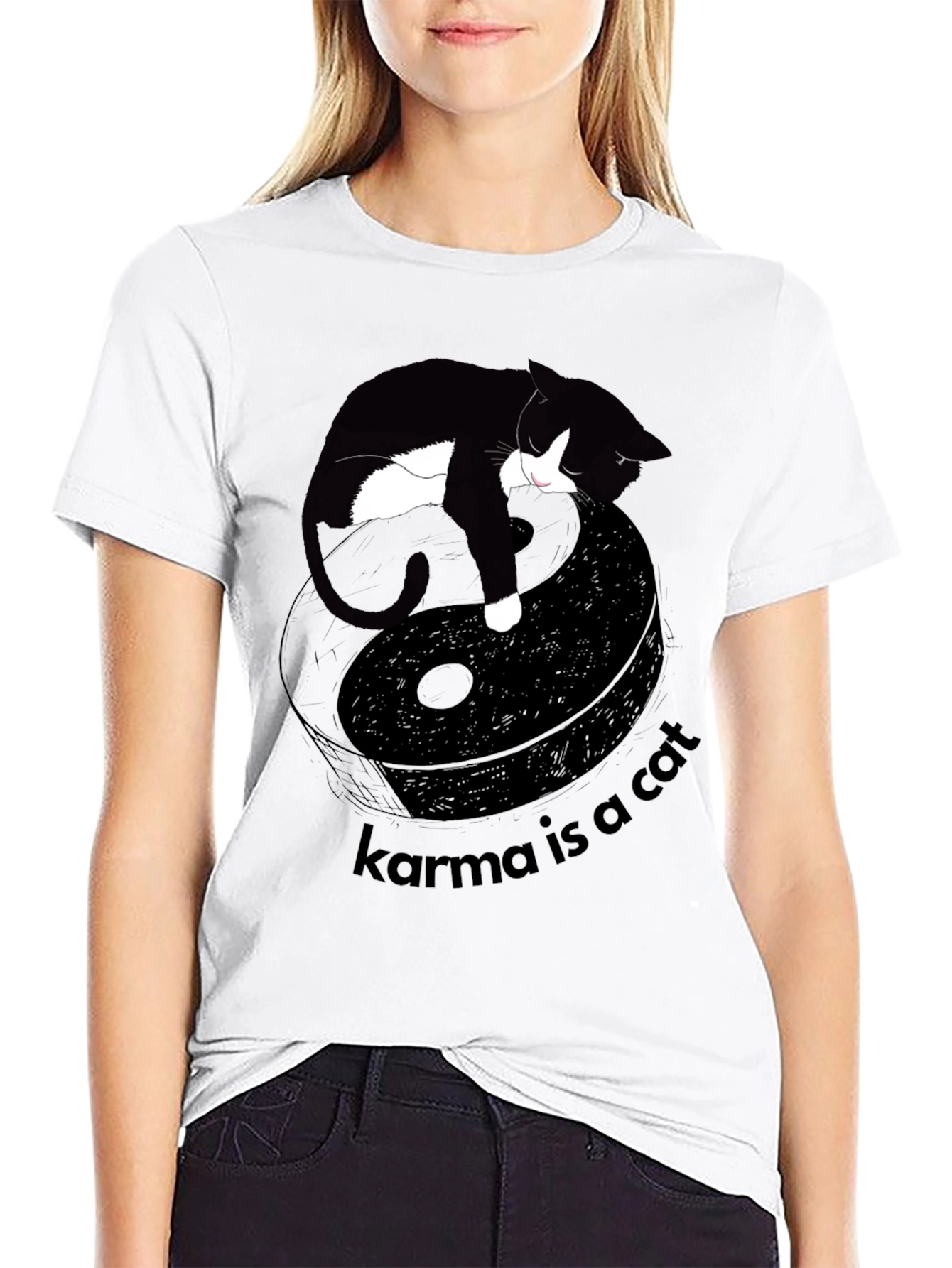 Black Karma is a Cat Graphic Tee - Unisex Black T-Shirt view 9