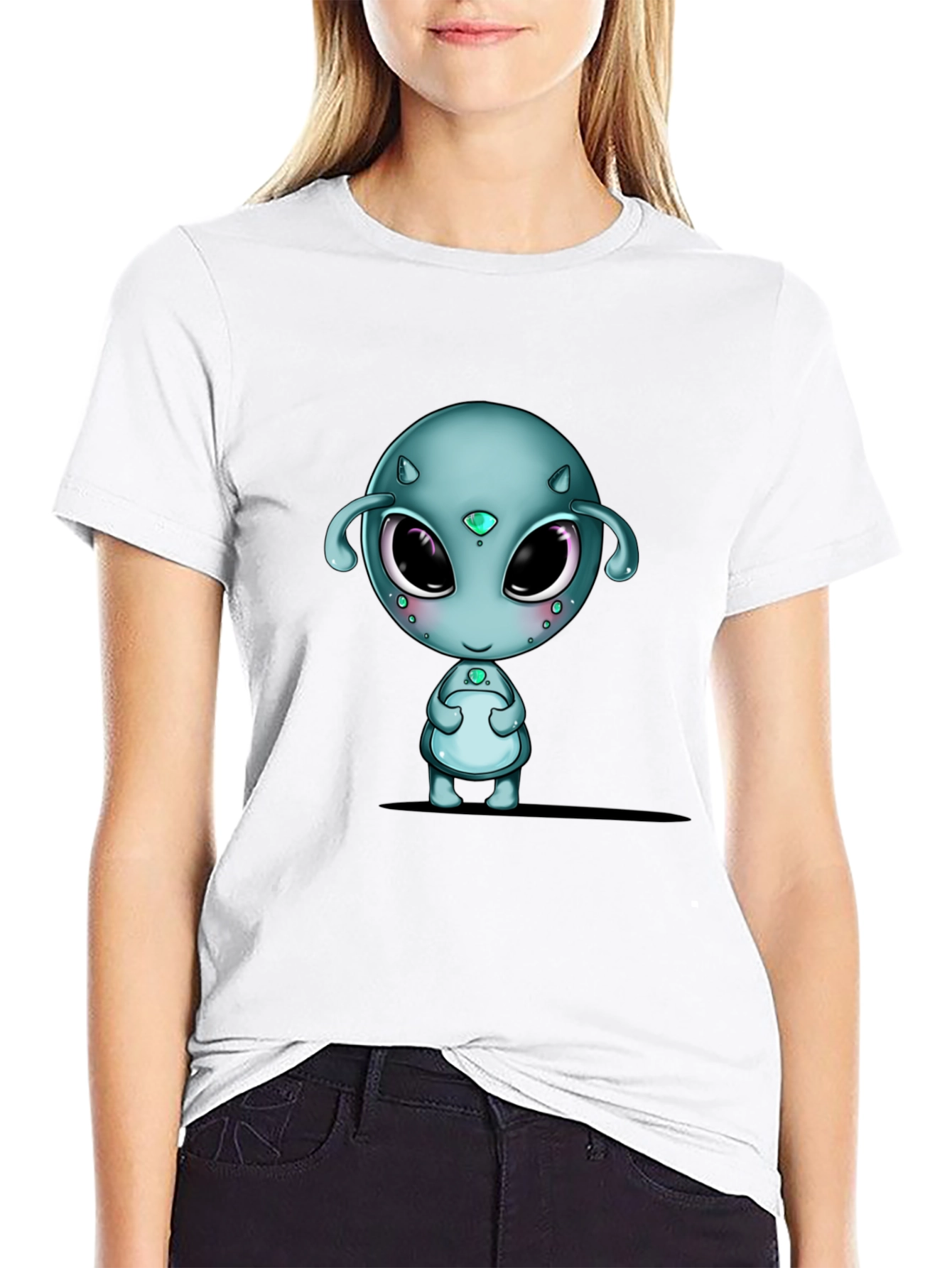 Black Cute Alien Graphic Black T-Shirt view 9