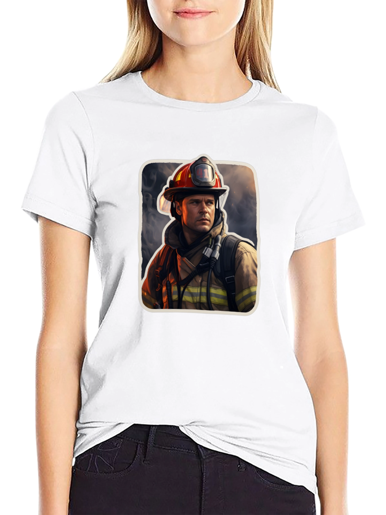 Black Firefighter Graphic Tee - Premium Black Cotton T-Shirt view 9