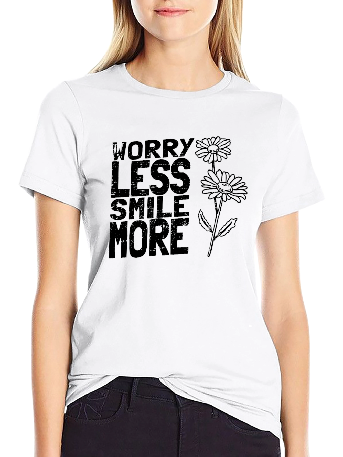 Black Worry Less Smile More Graphic T-Shirt view 9