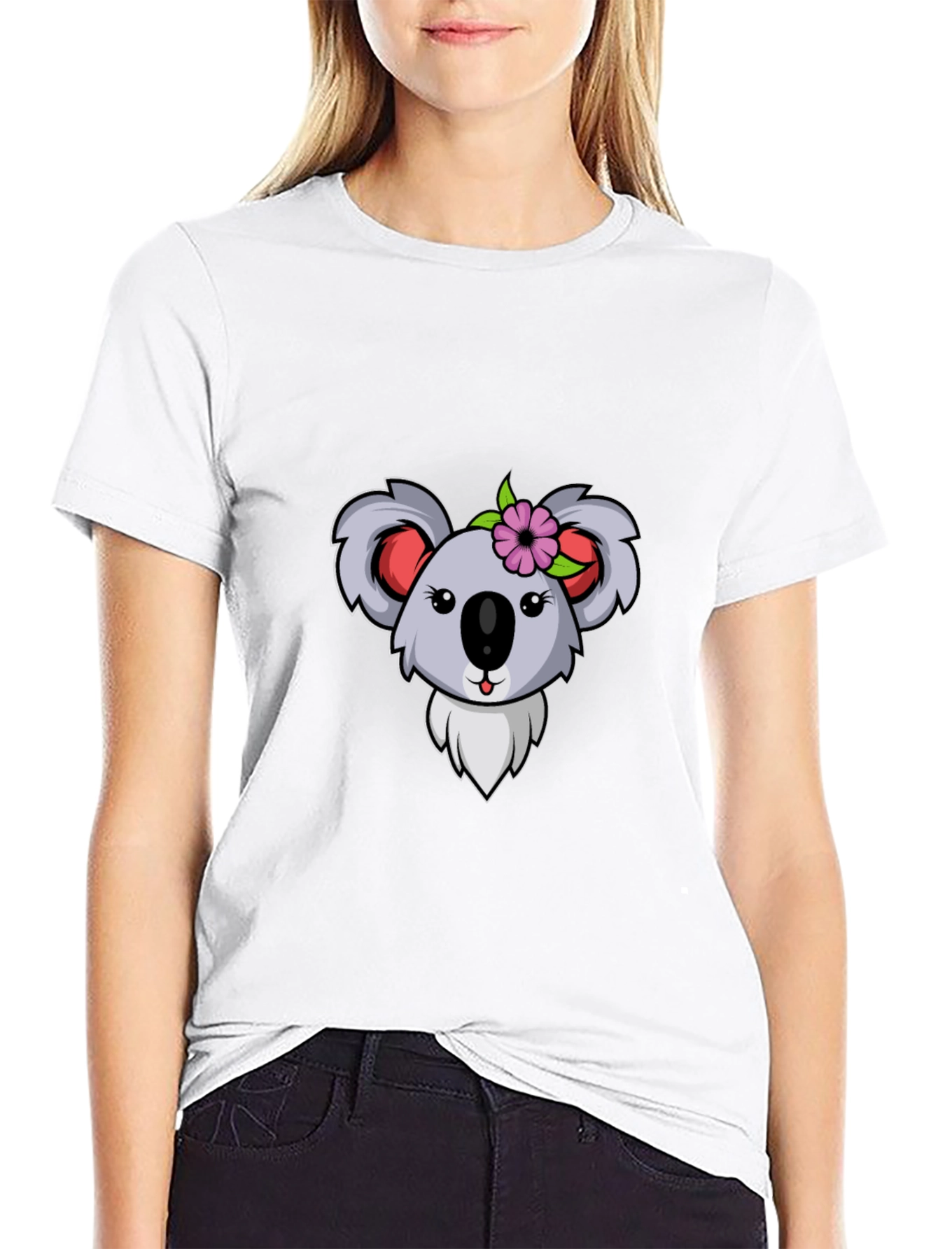 Koala Flower Graphic Tee - Black Cotton T-Shirt - 9