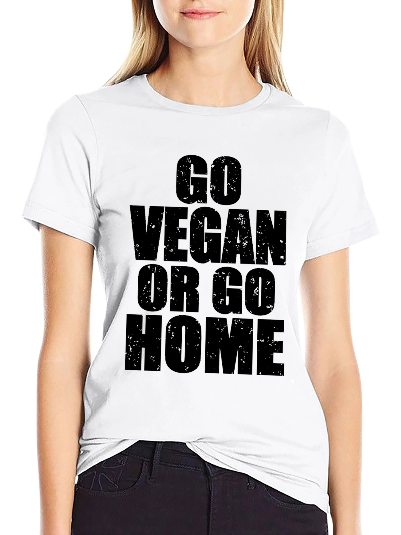 Black Go Vegan Or Go Home Graphic T-Shirt view 9