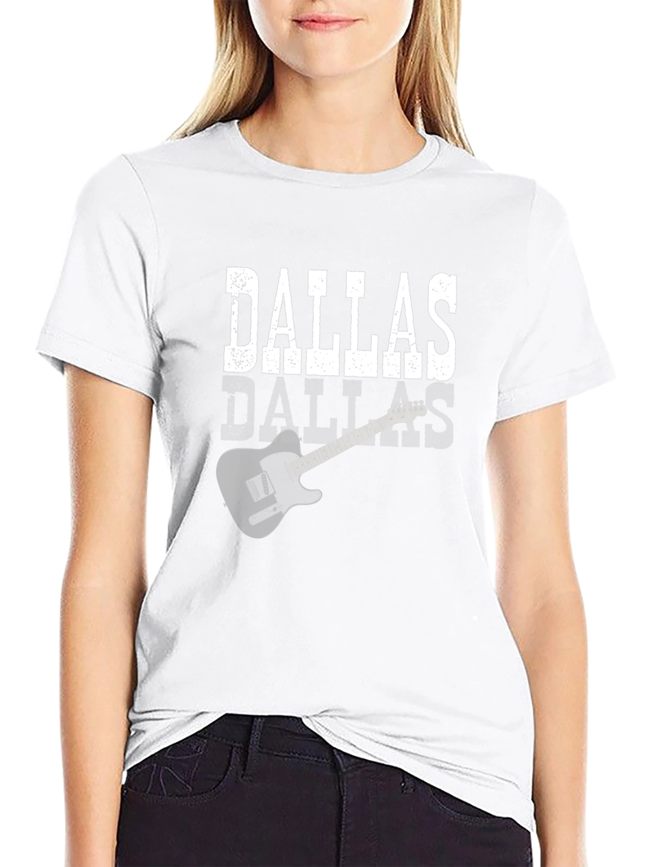 Black Dallas Guitar Graphic Tee - Black Cotton T-Shirt view 9