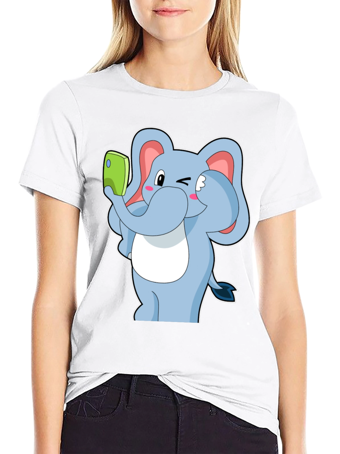 Black Elephant Selfie T-Shirt - Fun Cartoon Tee view 9