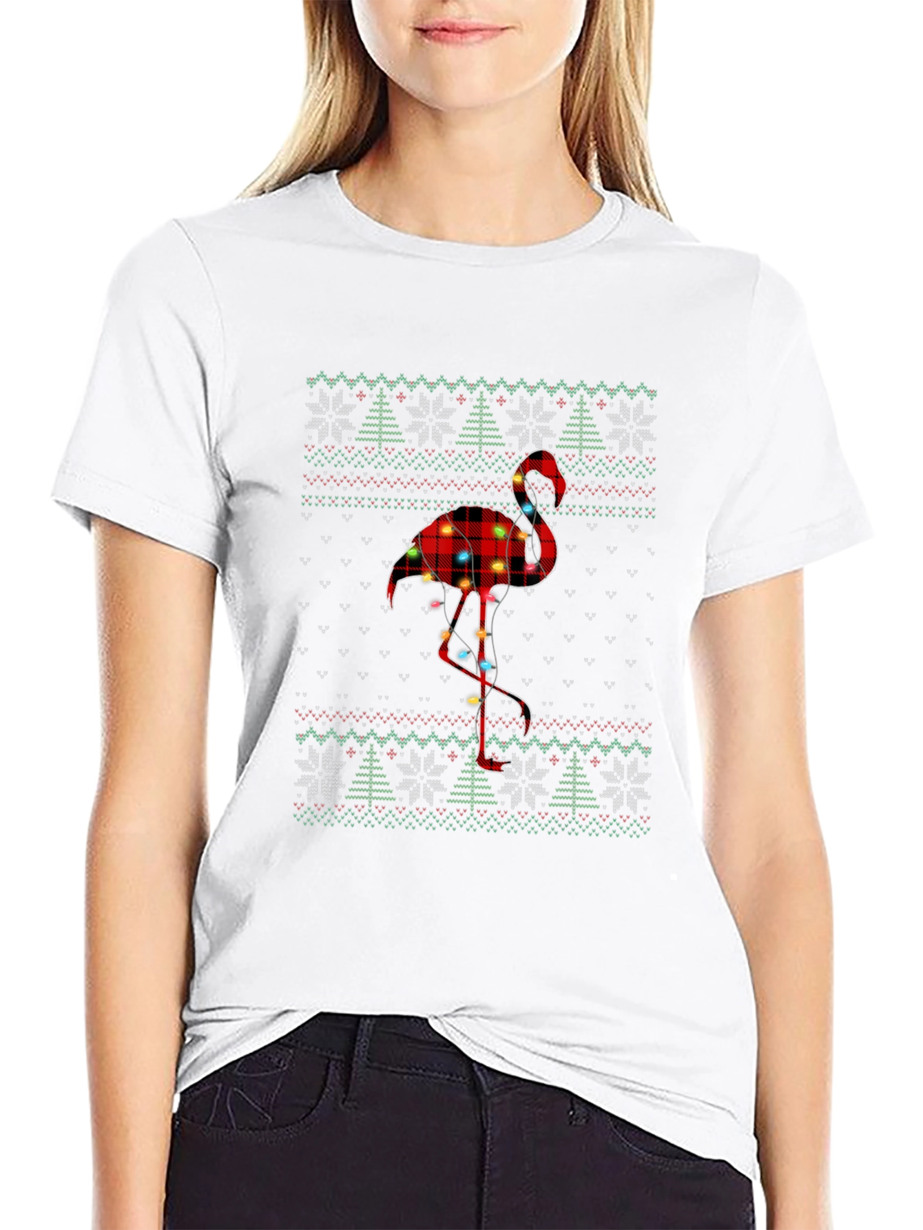 Black Festive Flamingo Christmas T-Shirt view 9