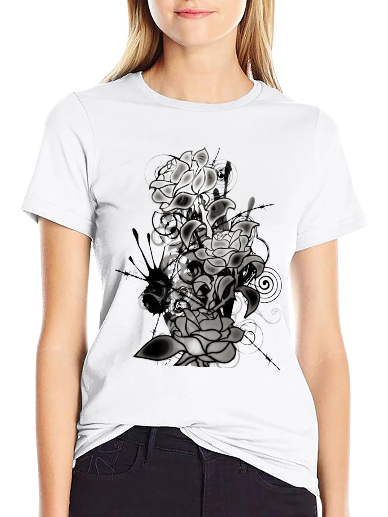 Black Floral Graphic T-Shirt - Men's Black Tee view 9