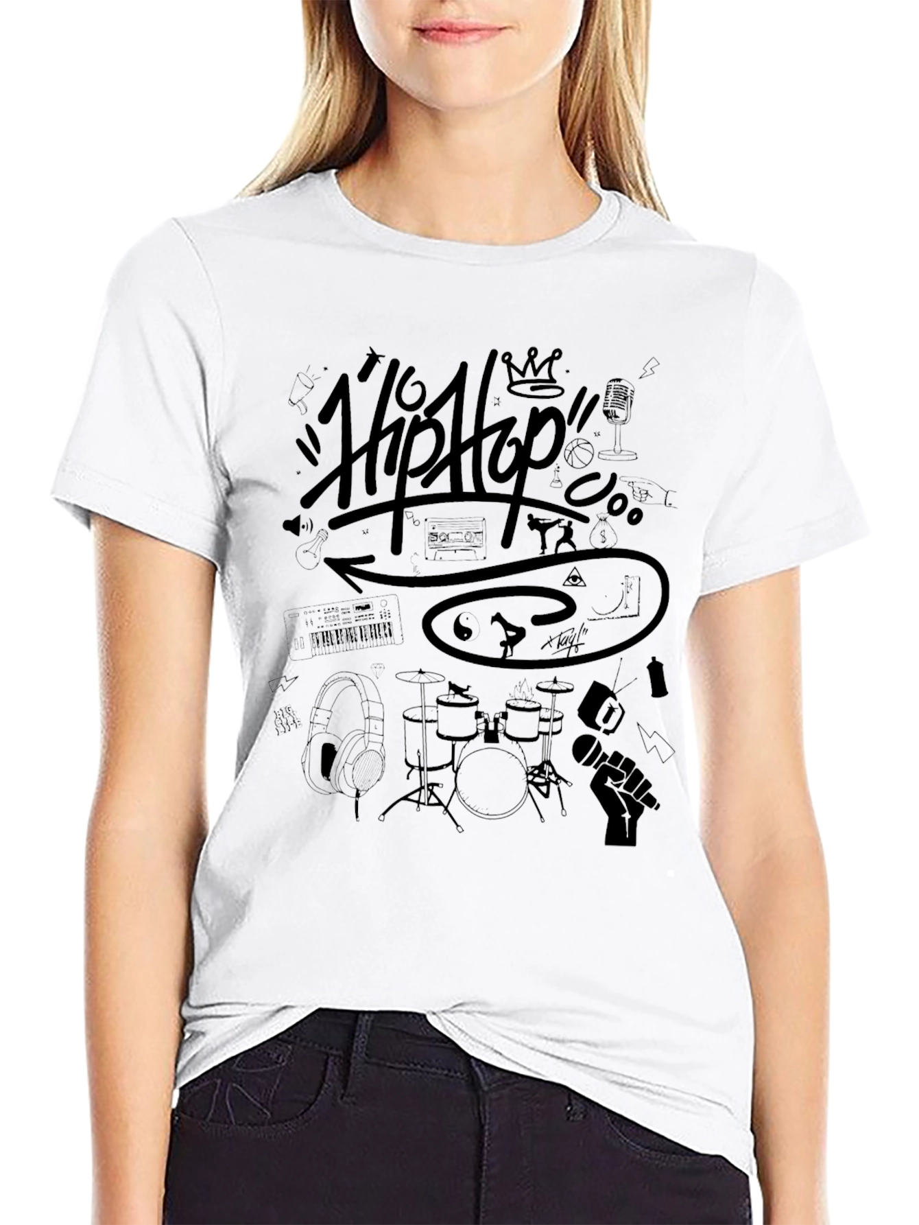 Black Hip Hop Graphic Print T-Shirt - Black view 9